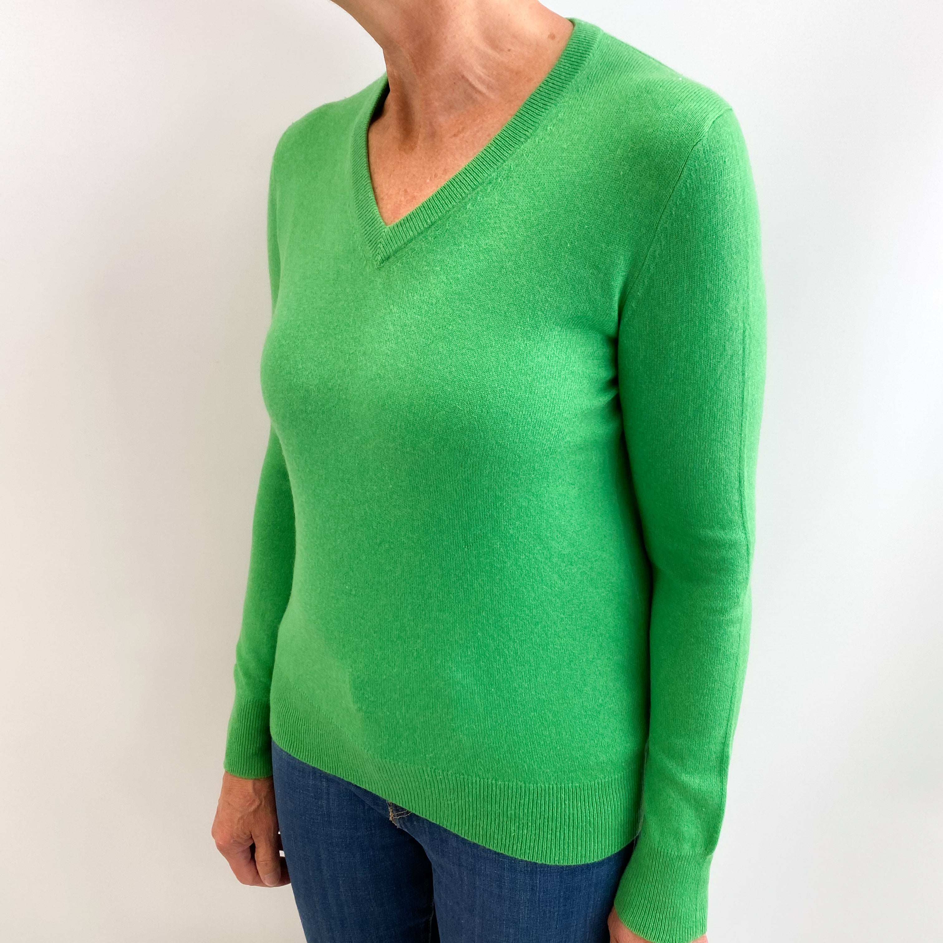 Neon Green Cashmere V Neck Jumper Medium