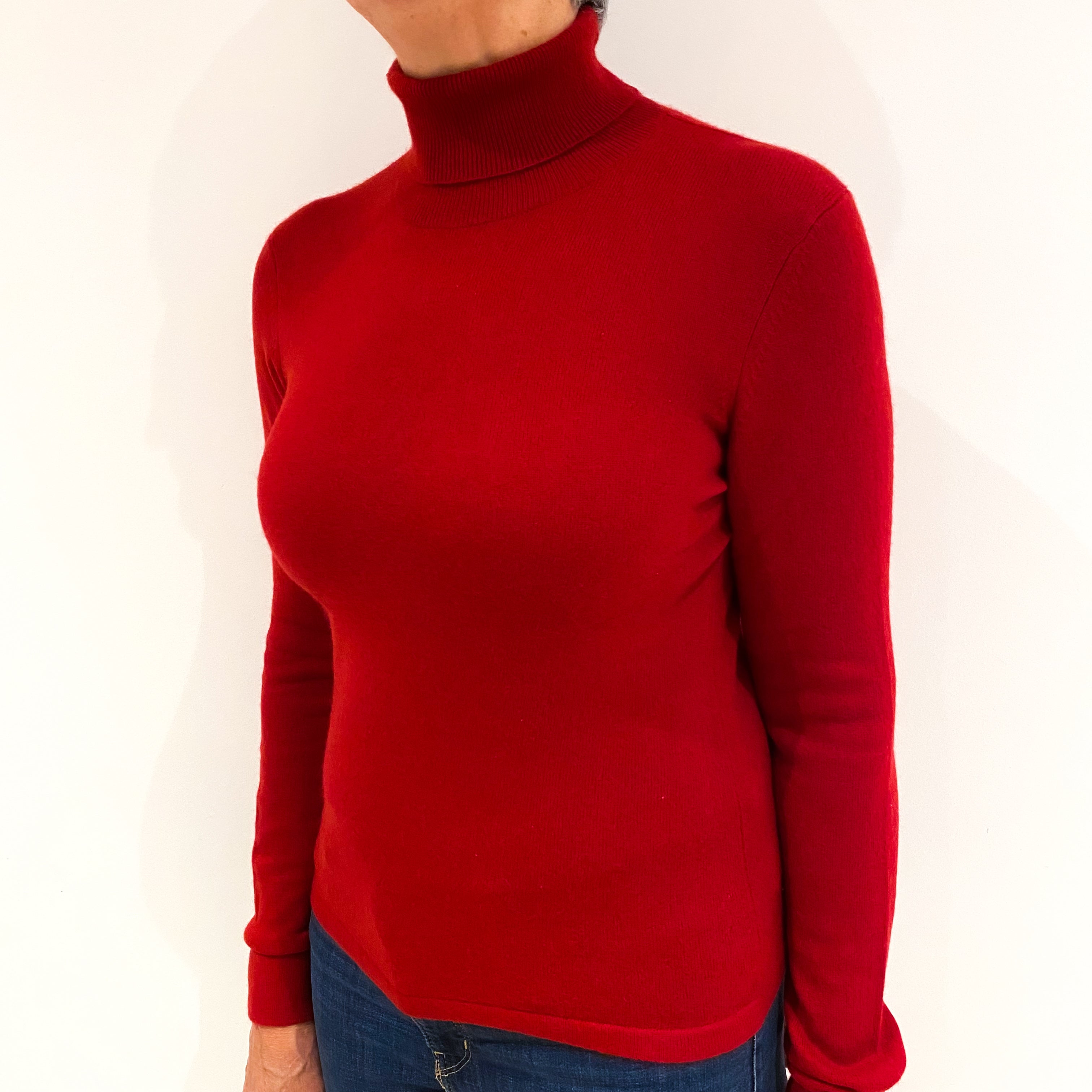 Post Box Red Cashmere Polo Neck Jumper Medium