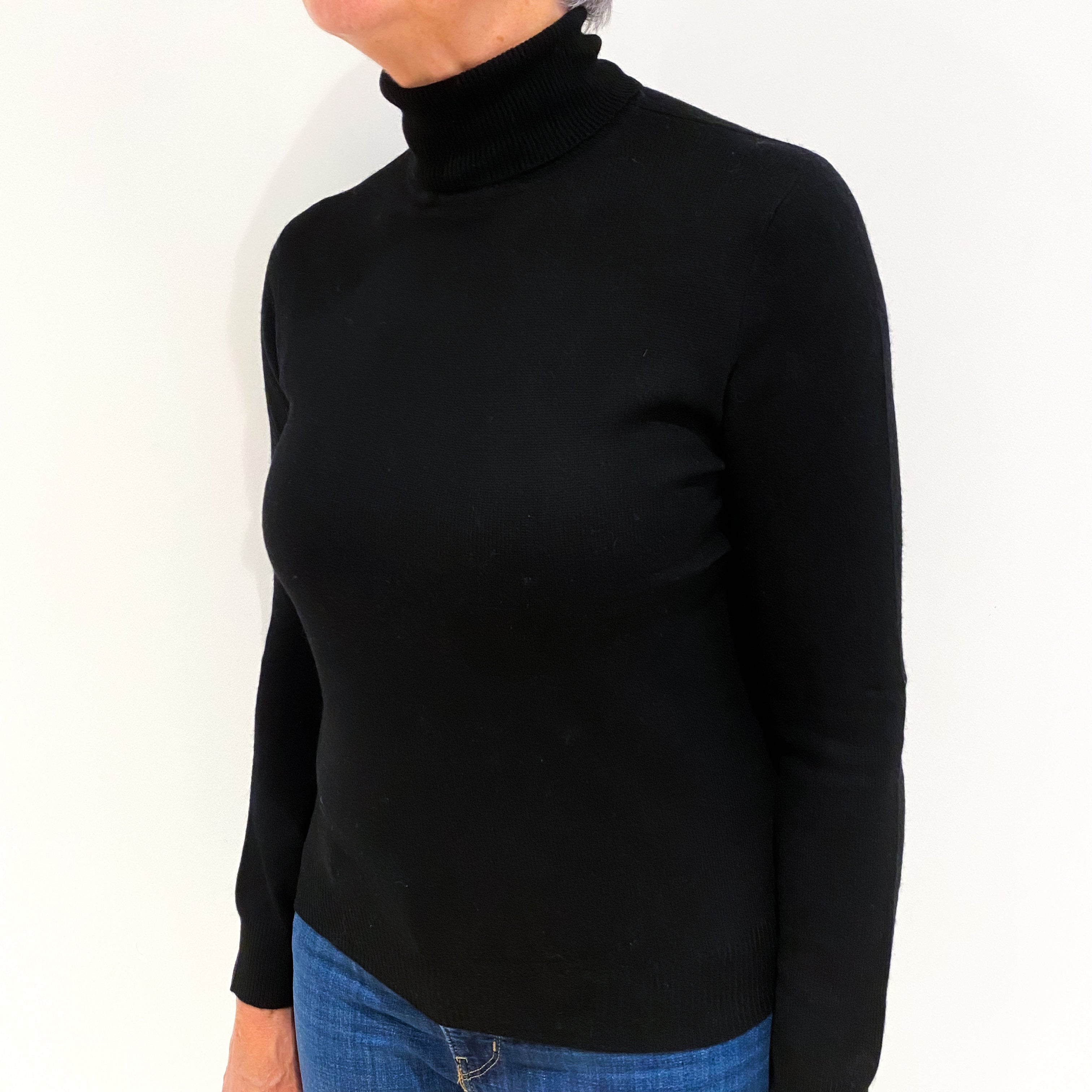 Black Cashmere Polo Neck Jumper Medium