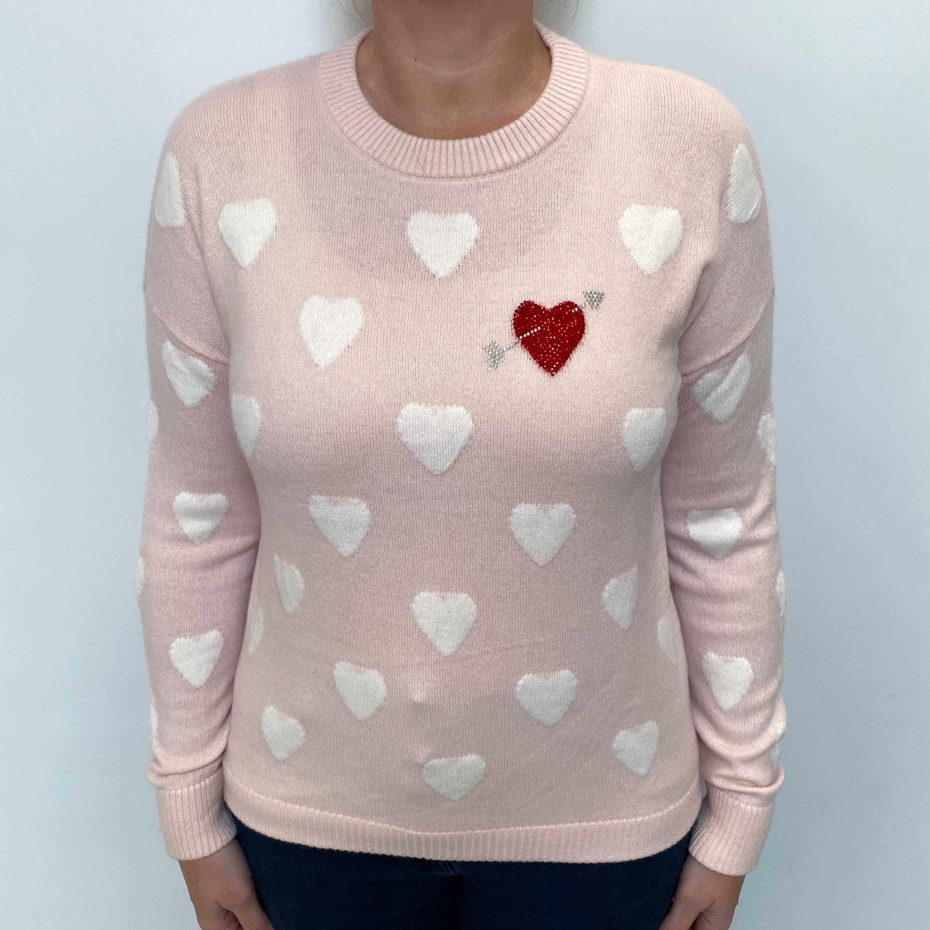 Ice Pink ‘Hearts’ Cashmere Crew Neck Jumper Large