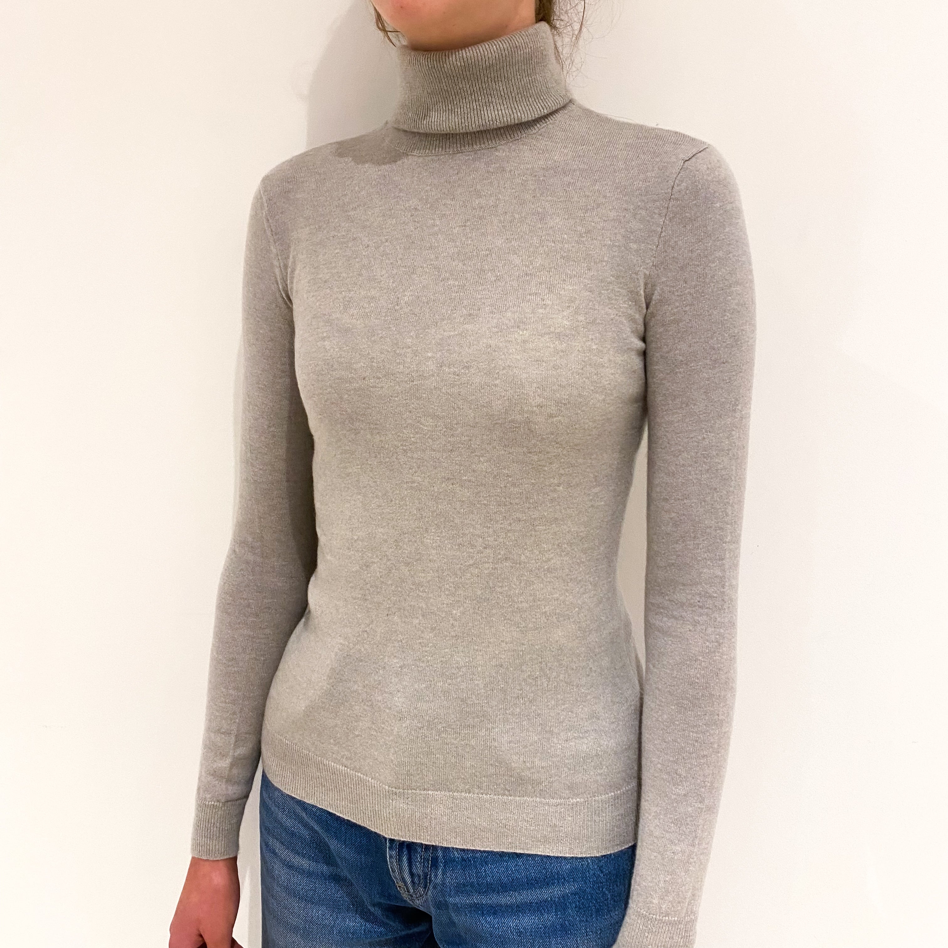 Frost Grey Ralph Lauren Cashmere Polo Neck Jumper Extra Small