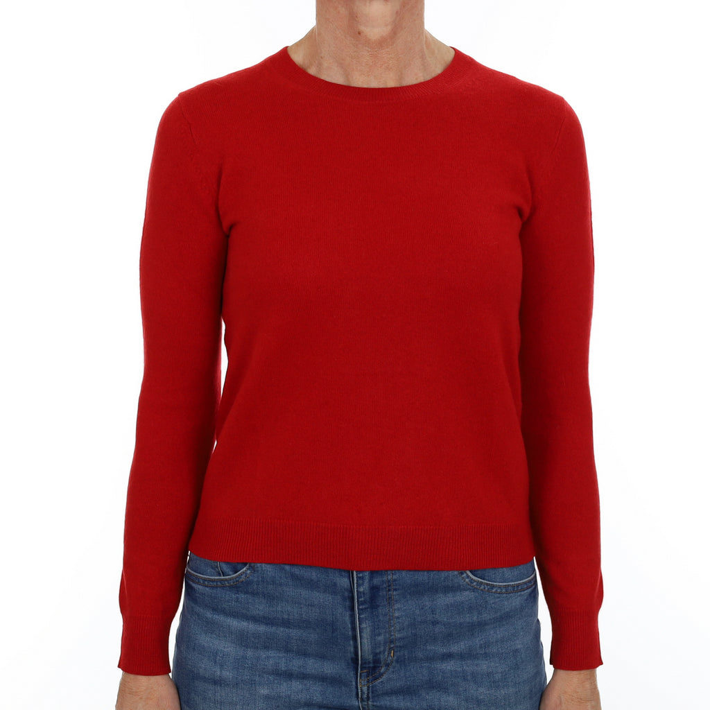 Scarlet Red Cashmere Crew Neck Jumper Small