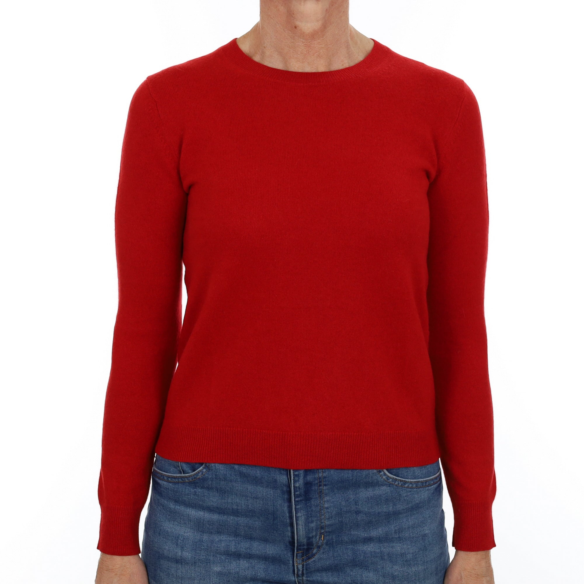 Scarlet Red Cashmere Crew Neck Jumper Small