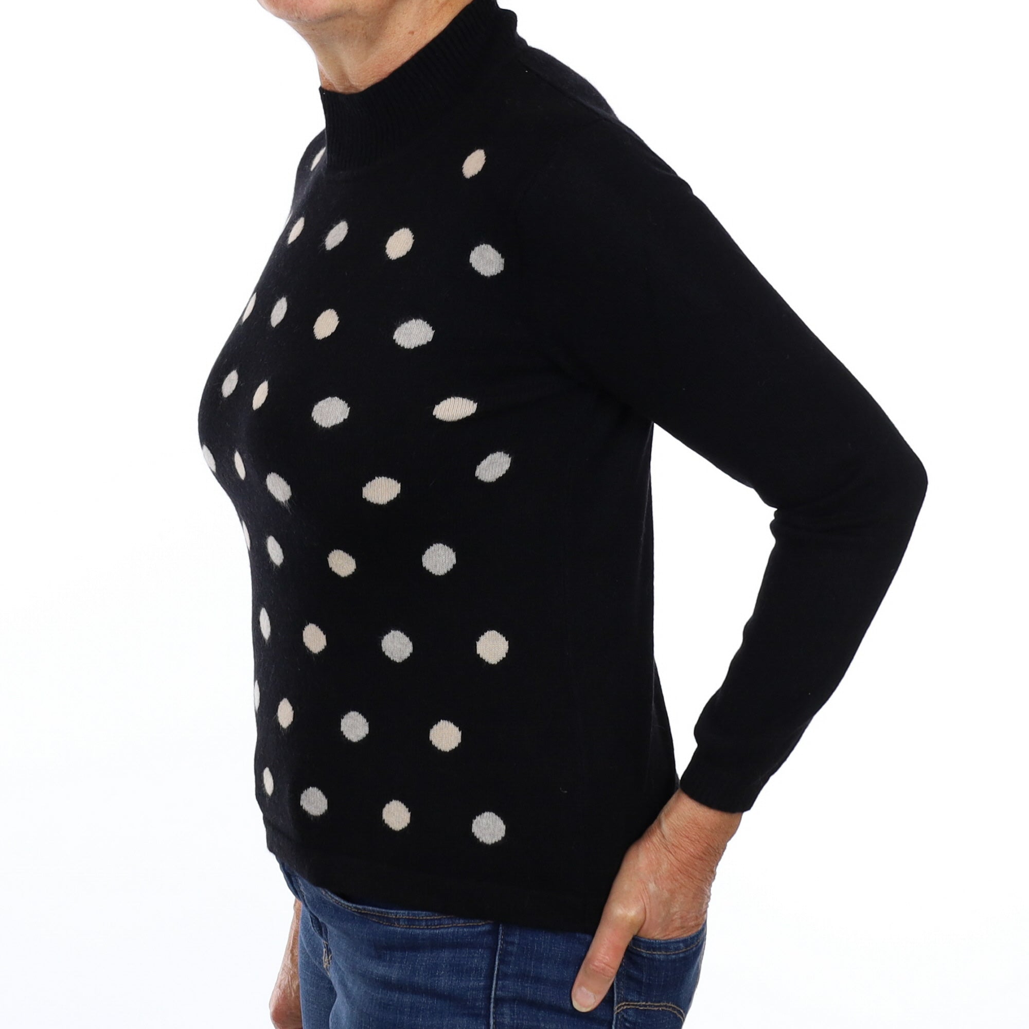 Black Spotty Cashmere Turtle Neck Jumper Medium
