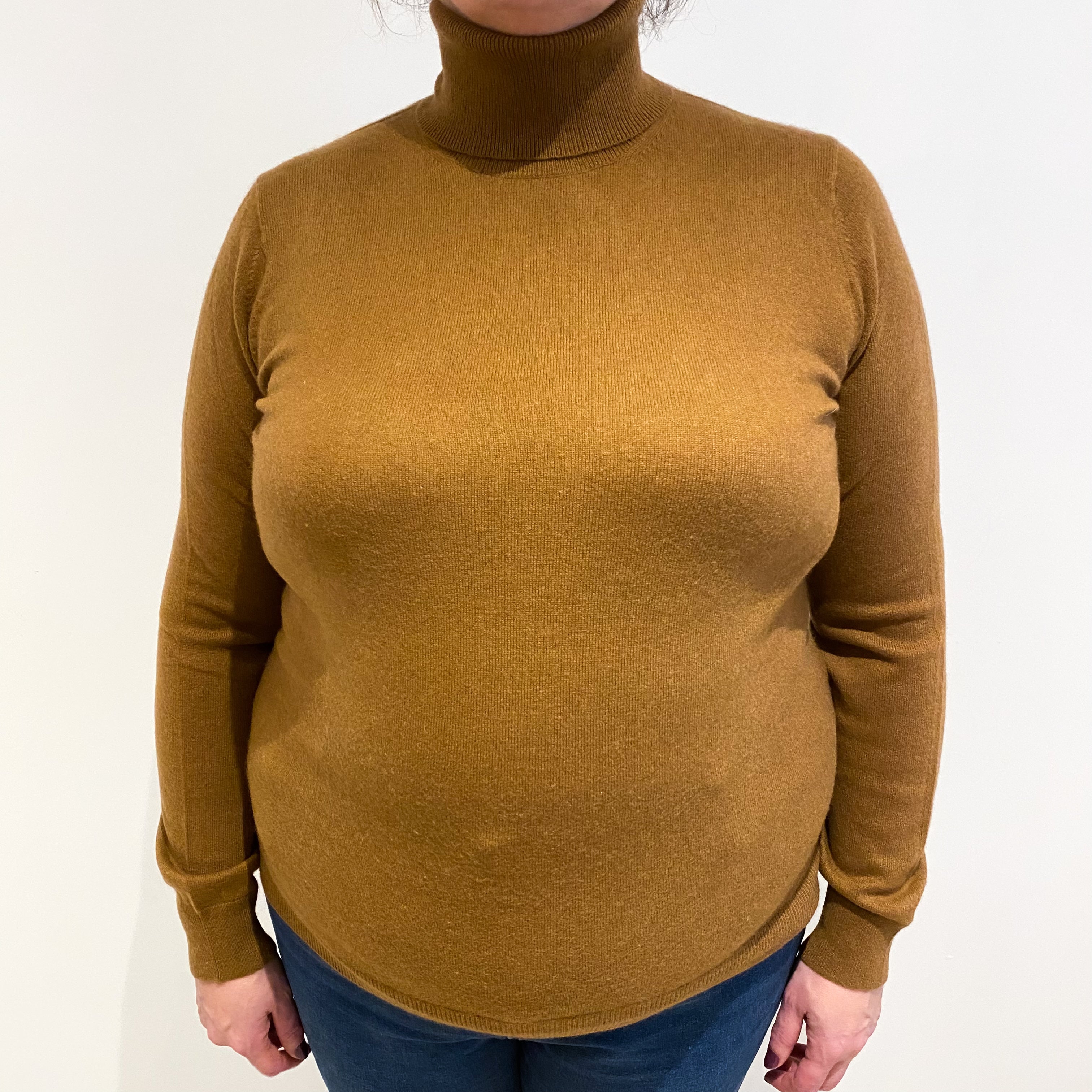 Chestnut Brown Cashmere Polo Neck Jumper Extra Large