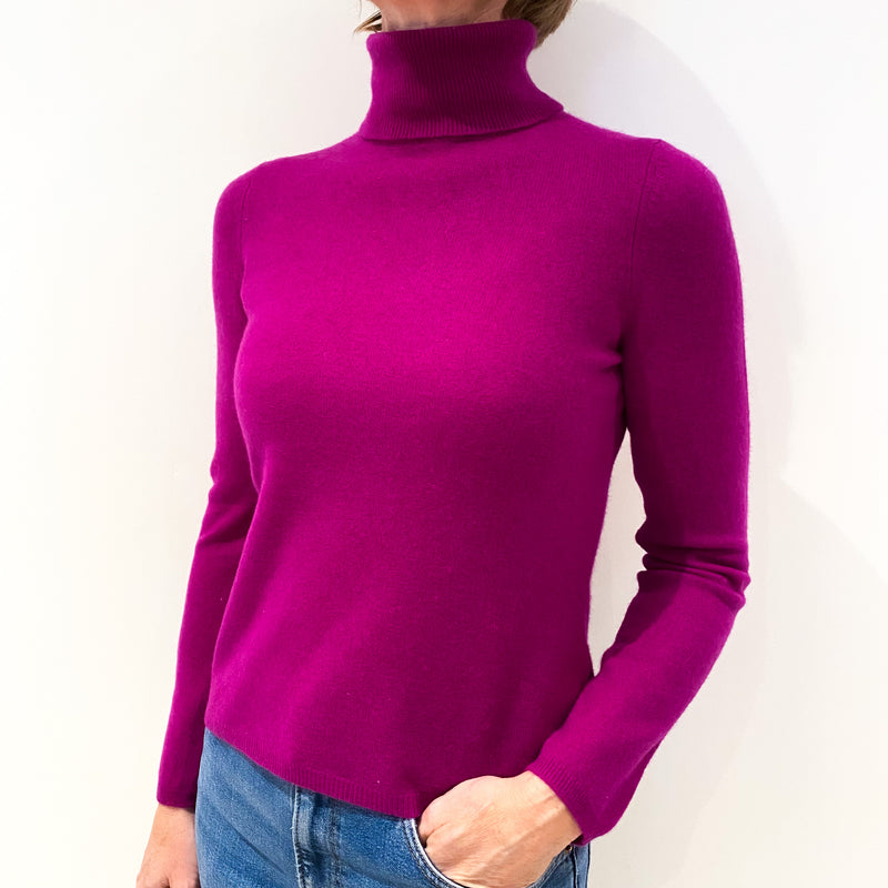Magenta Pink Cashmere Polo Neck Jumper Small