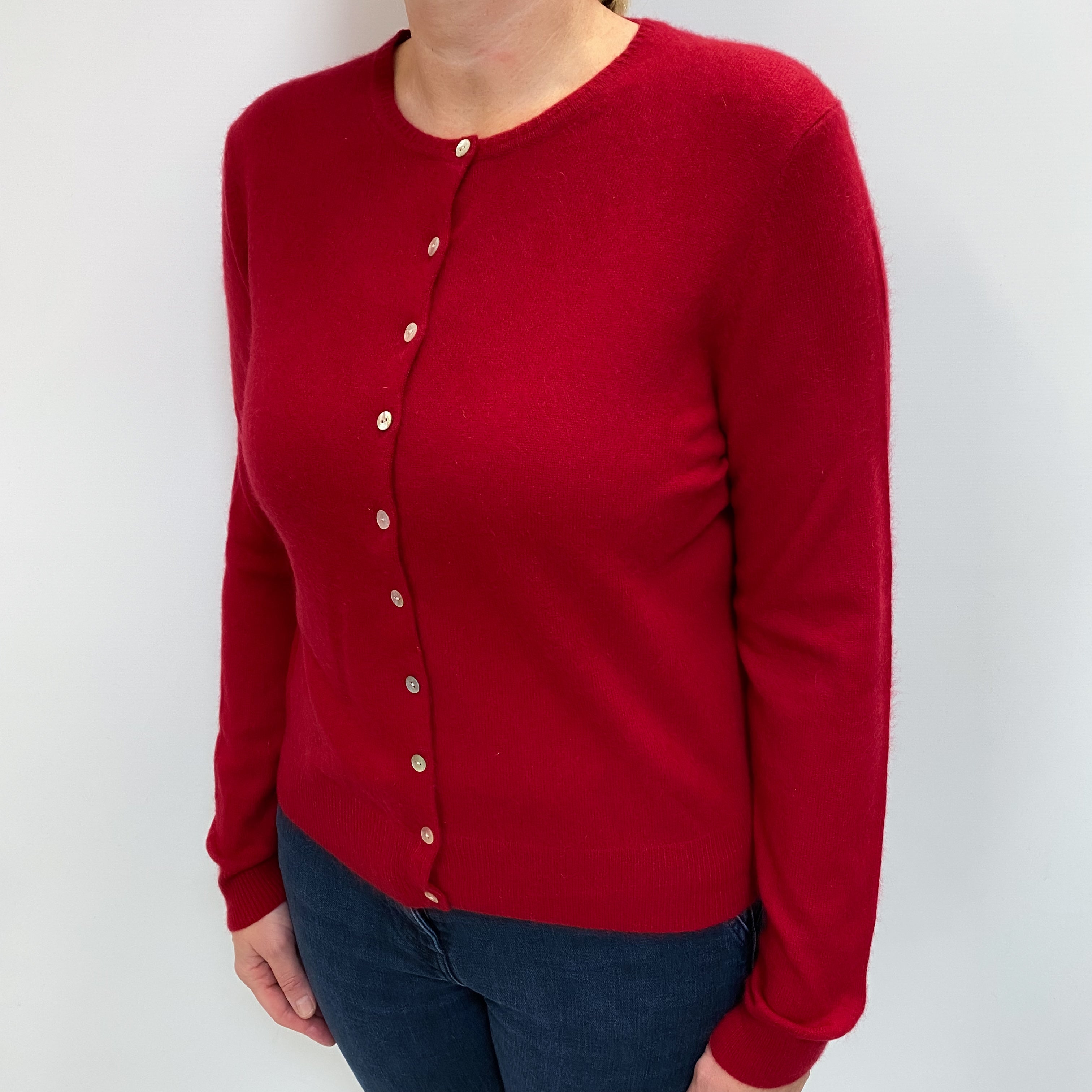 Crimson Red Cashmere Crew Cardigan Large