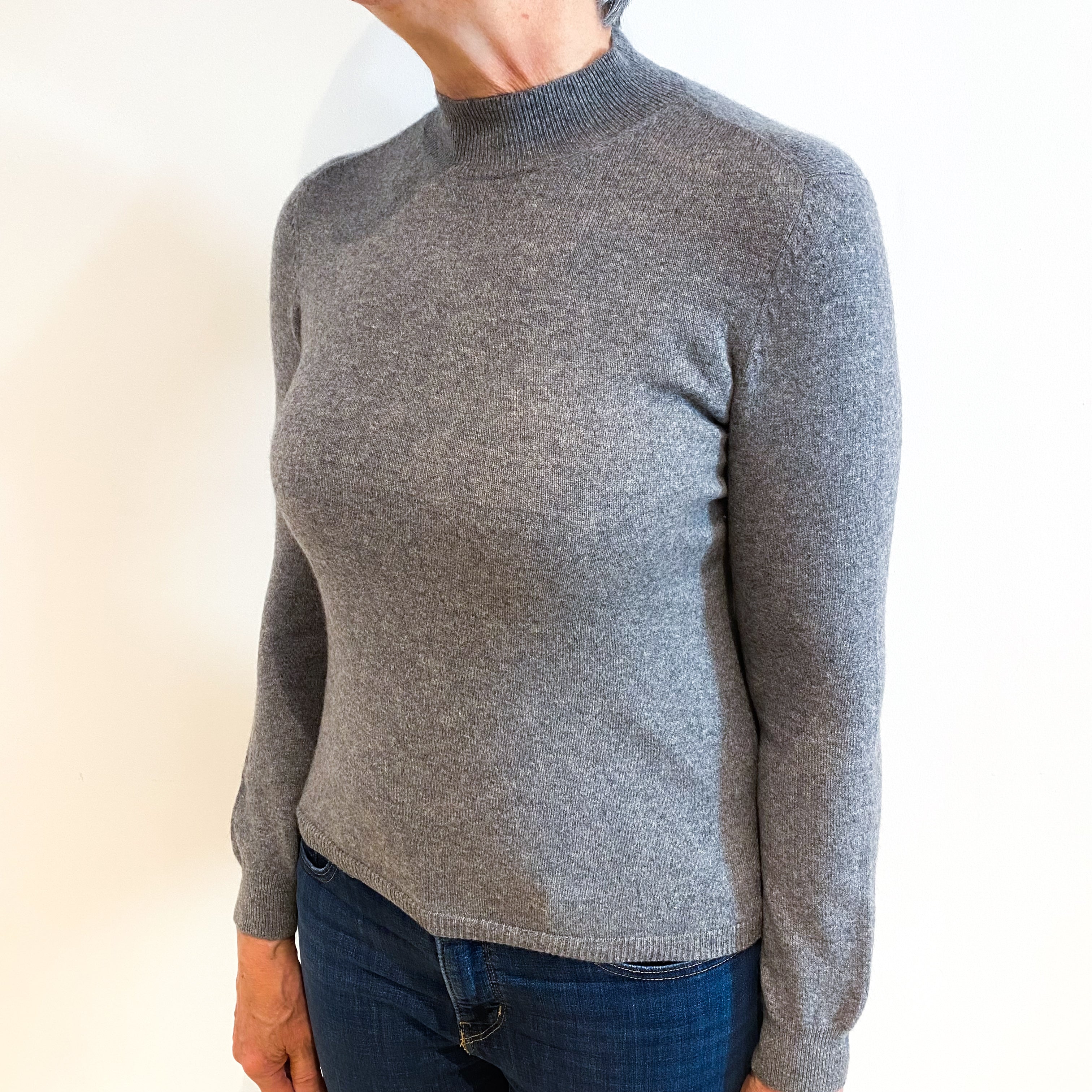 Steel Grey Cashmere Turtle Neck Jumper Medium