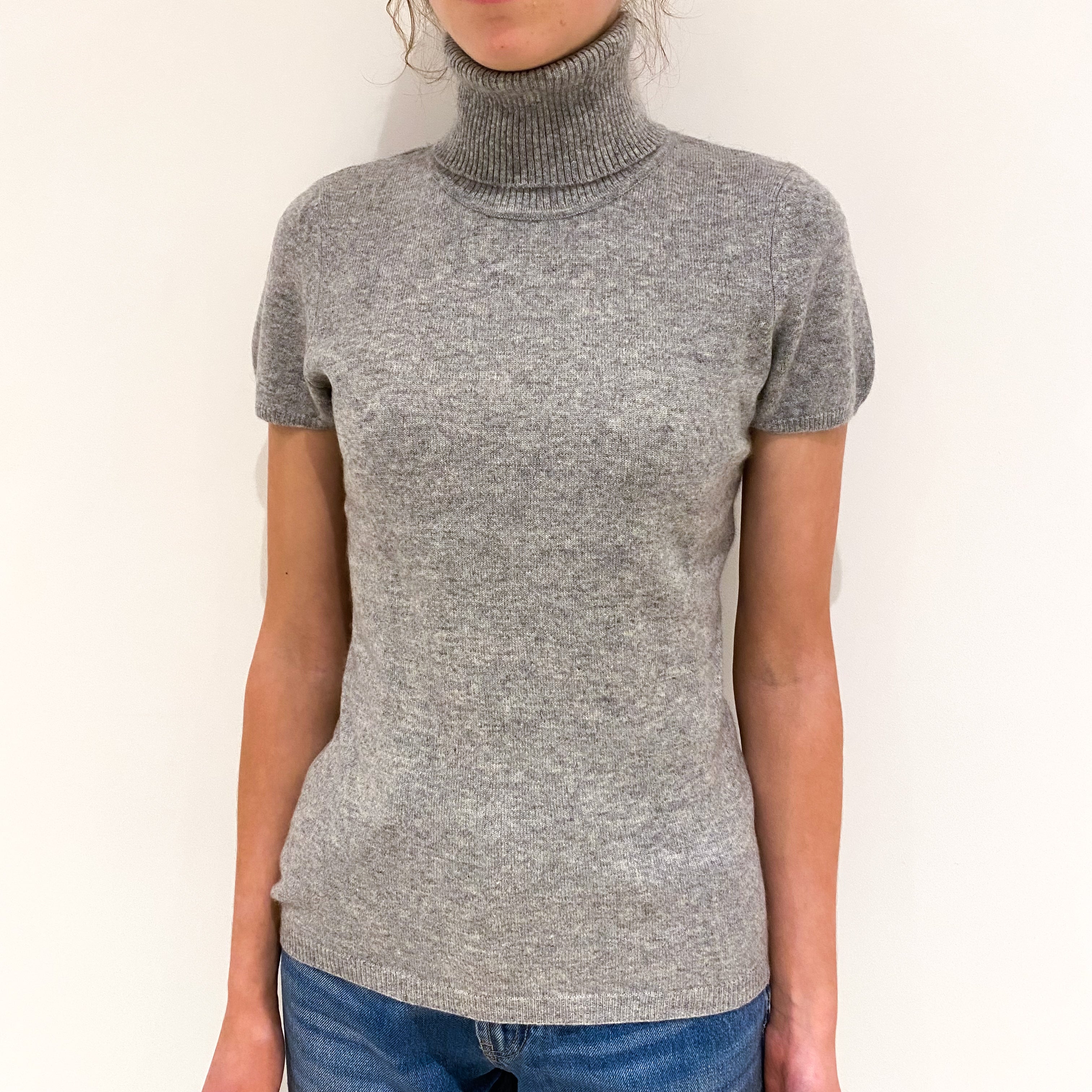 Grey Cashmere Polo Neck Jumper Extra Small