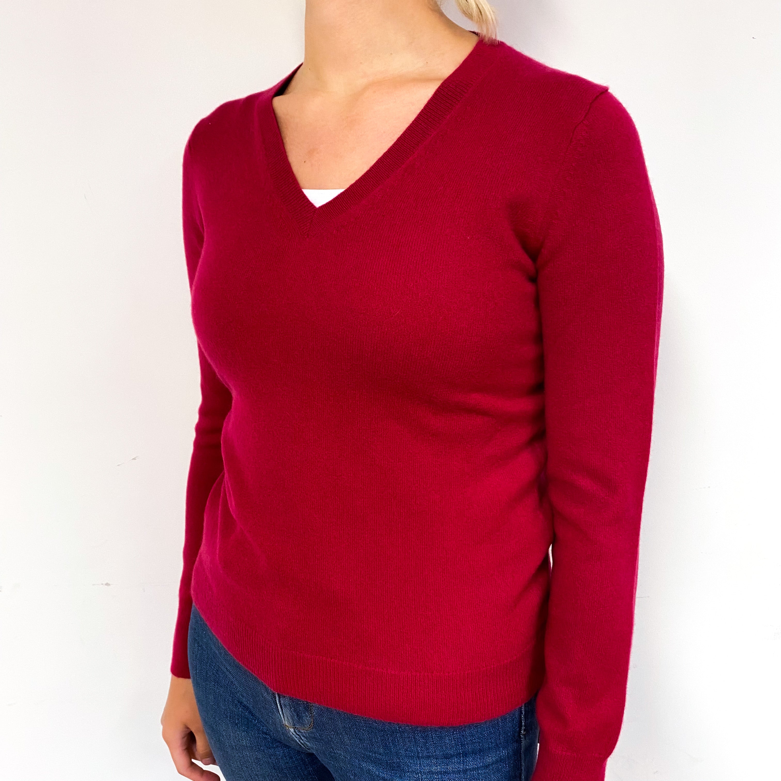 Cherry Pink Cashmere V-Neck Jumper Small