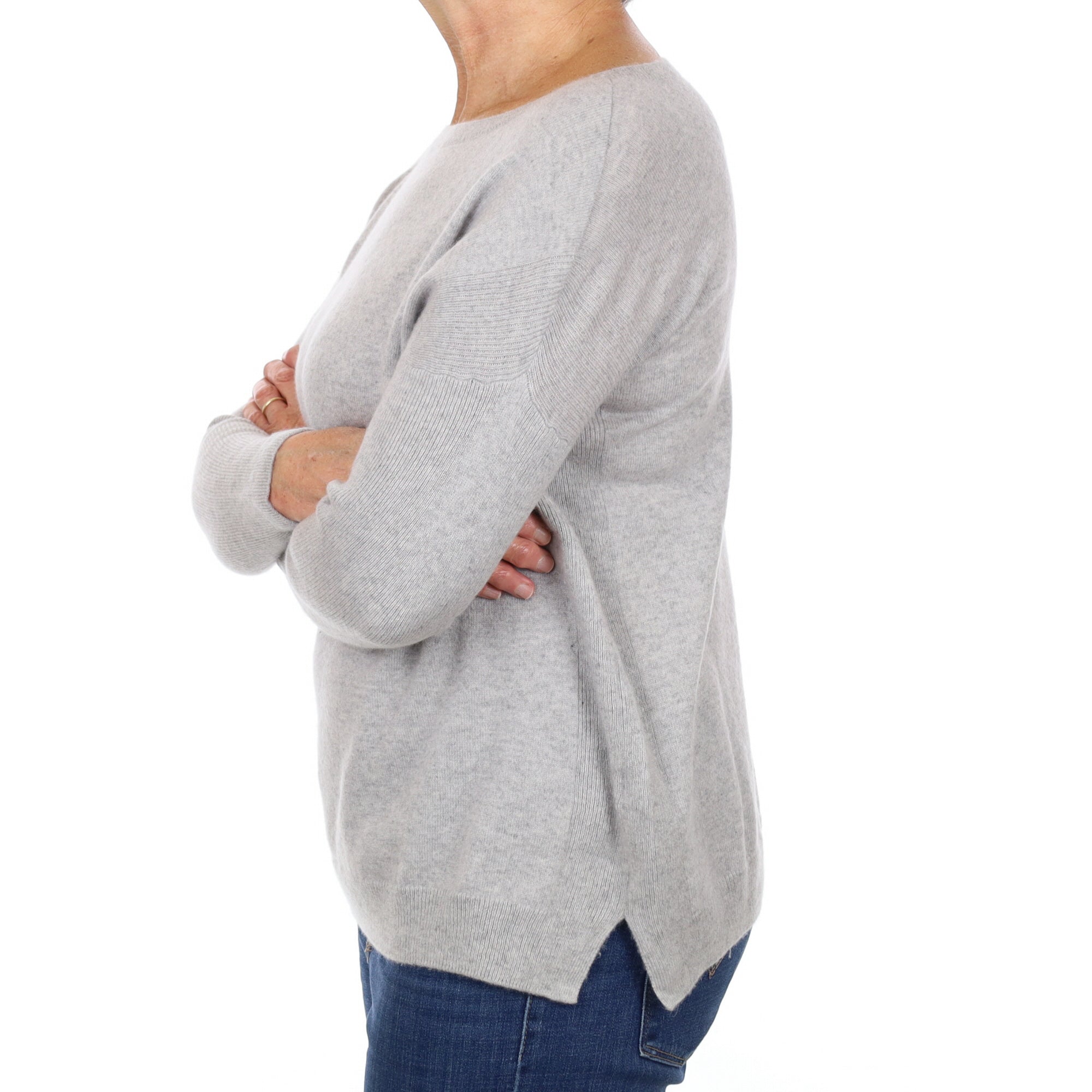 Smoke Grey Cashmere Boxy Slash Neck Jumper Medium