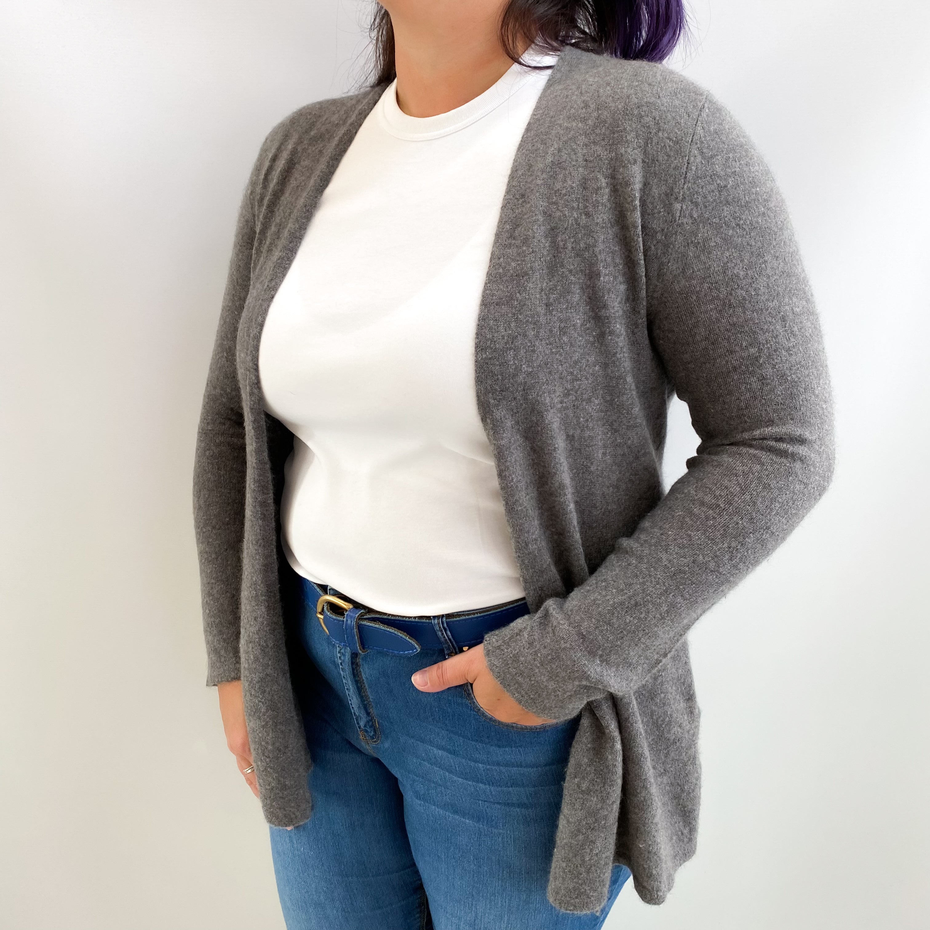 Slate Grey Cashmere Edge To Edge Cardigan Large