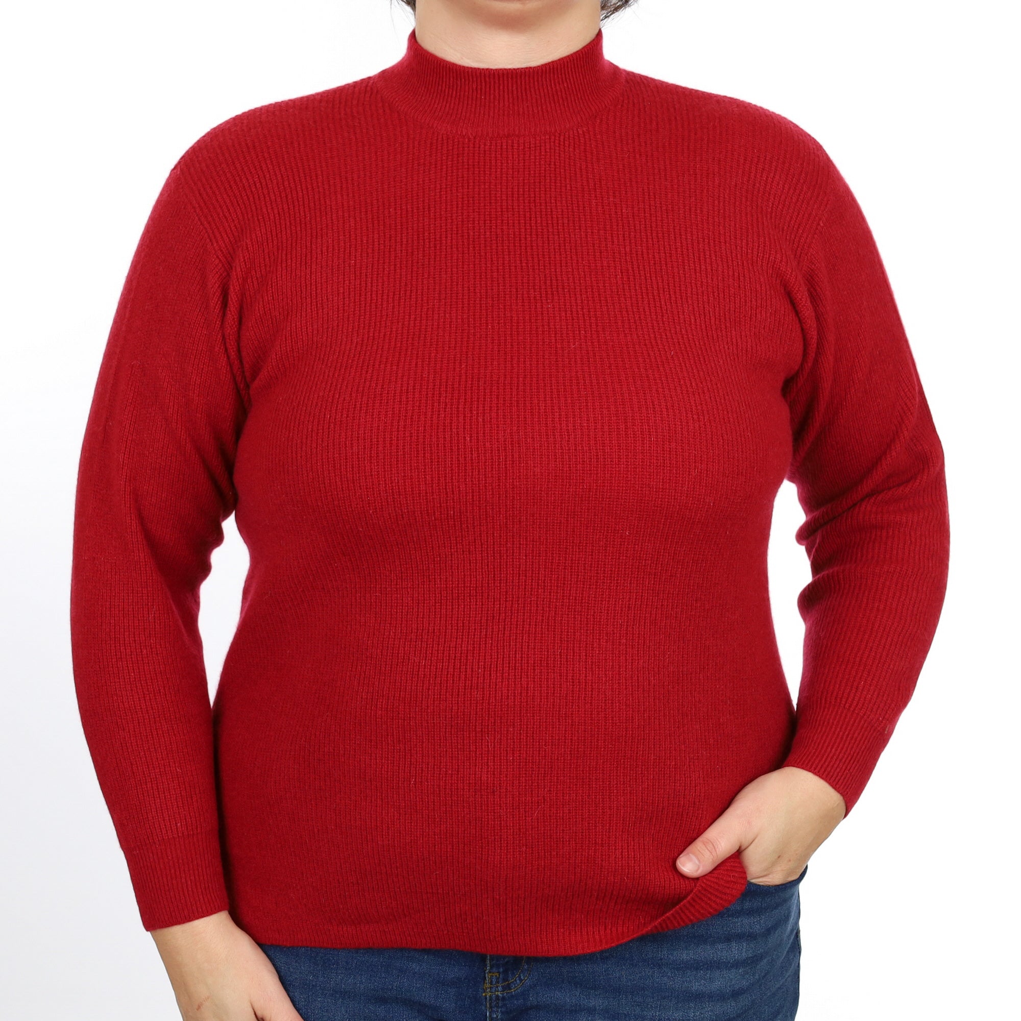 Crimson Red Rib Cashmere Turtle Neck Jumper Large