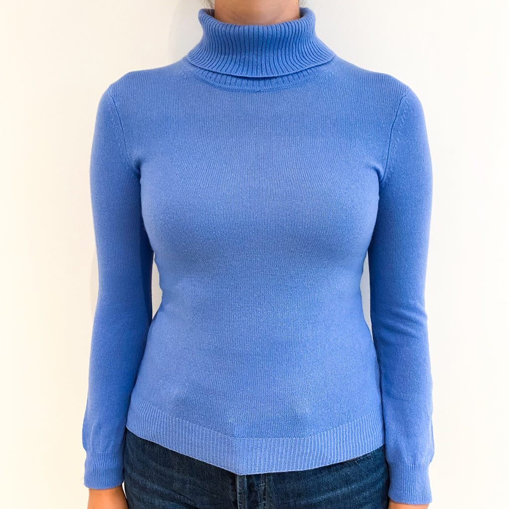 Cornflower Blue Lightweight Cashmere Polo Neck Jumper Small