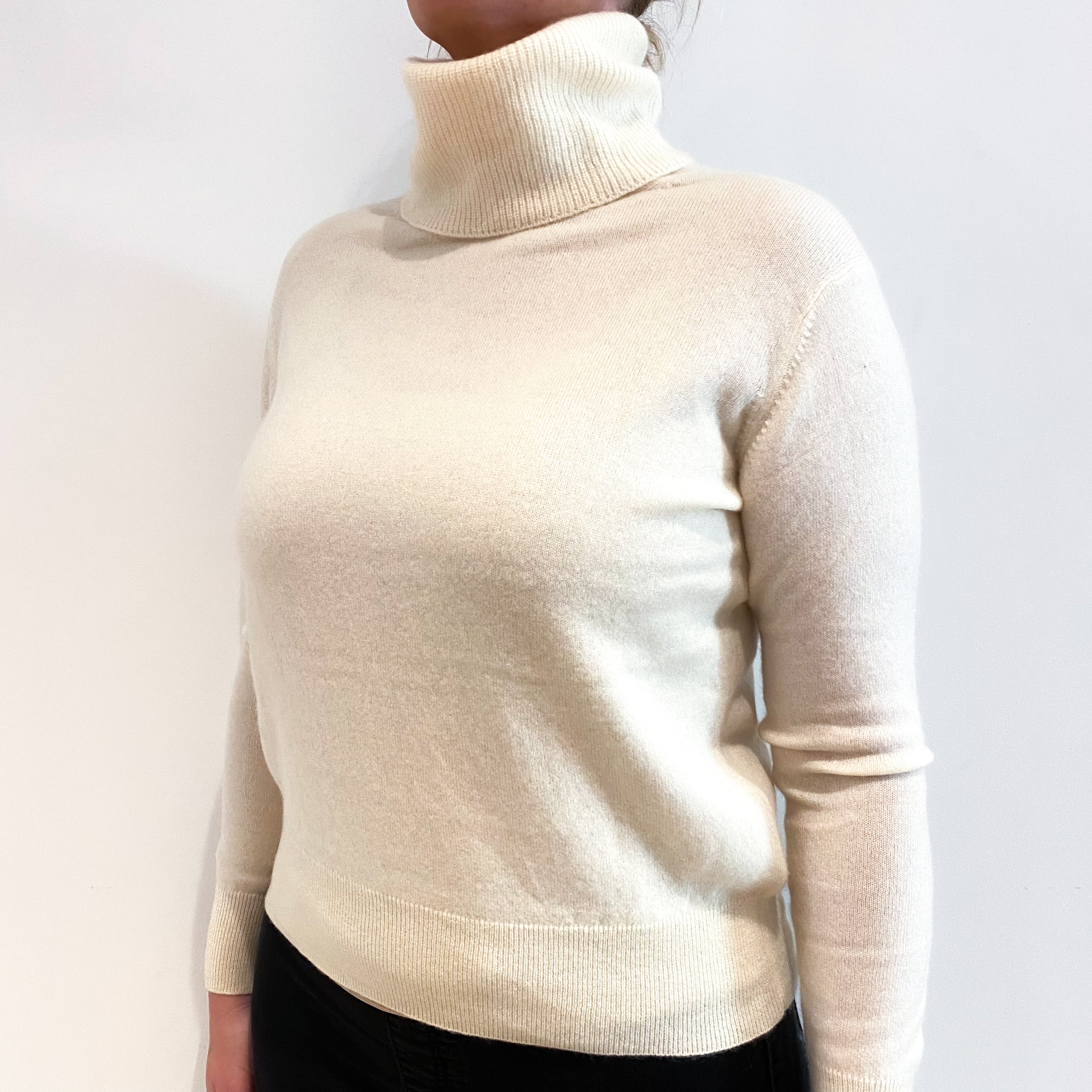 Vanilla Cream Cashmere Polo Neck Jumper Large