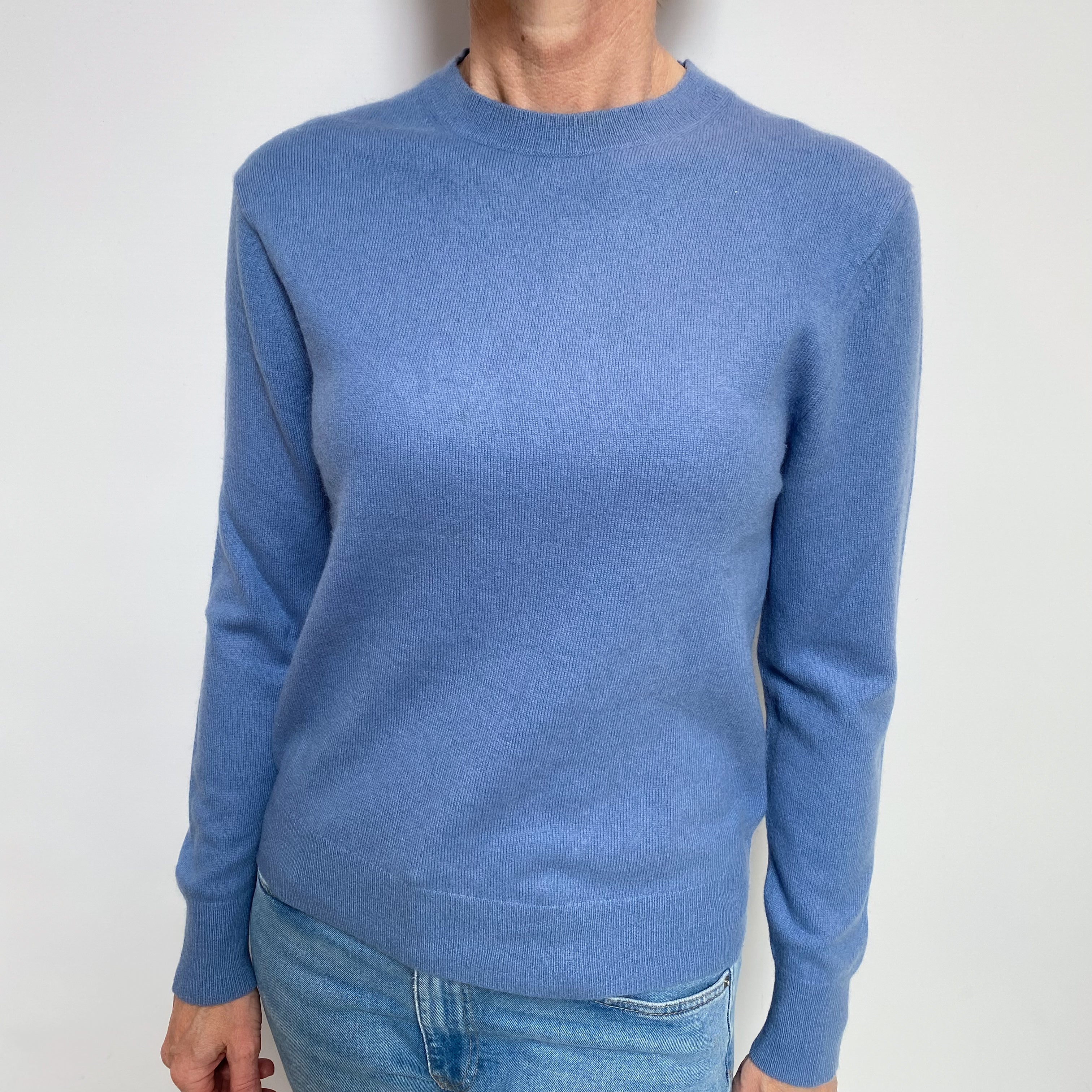 Dusky Blue Cashmere Crew Neck Jumper Small