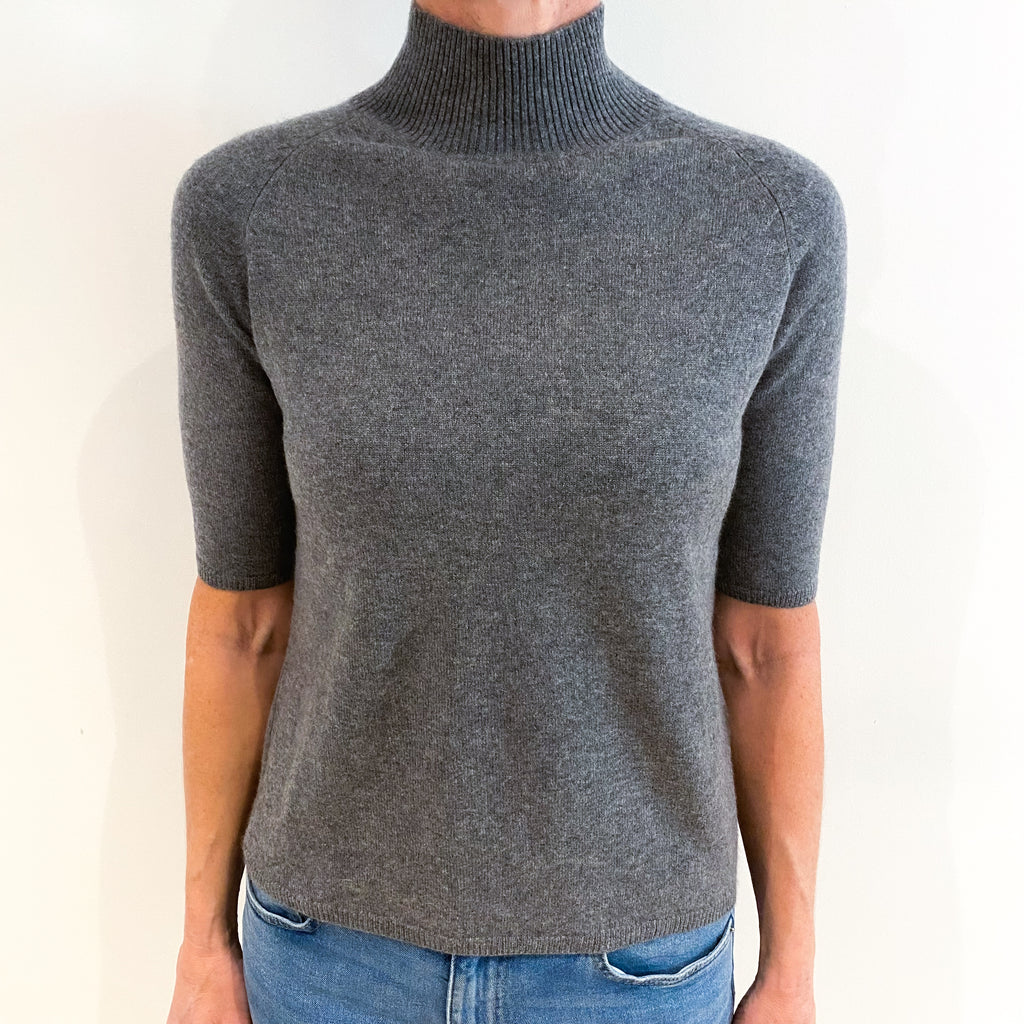 Ash Grey Cashmere Short Sleeved Turtle Neck Jumper Small