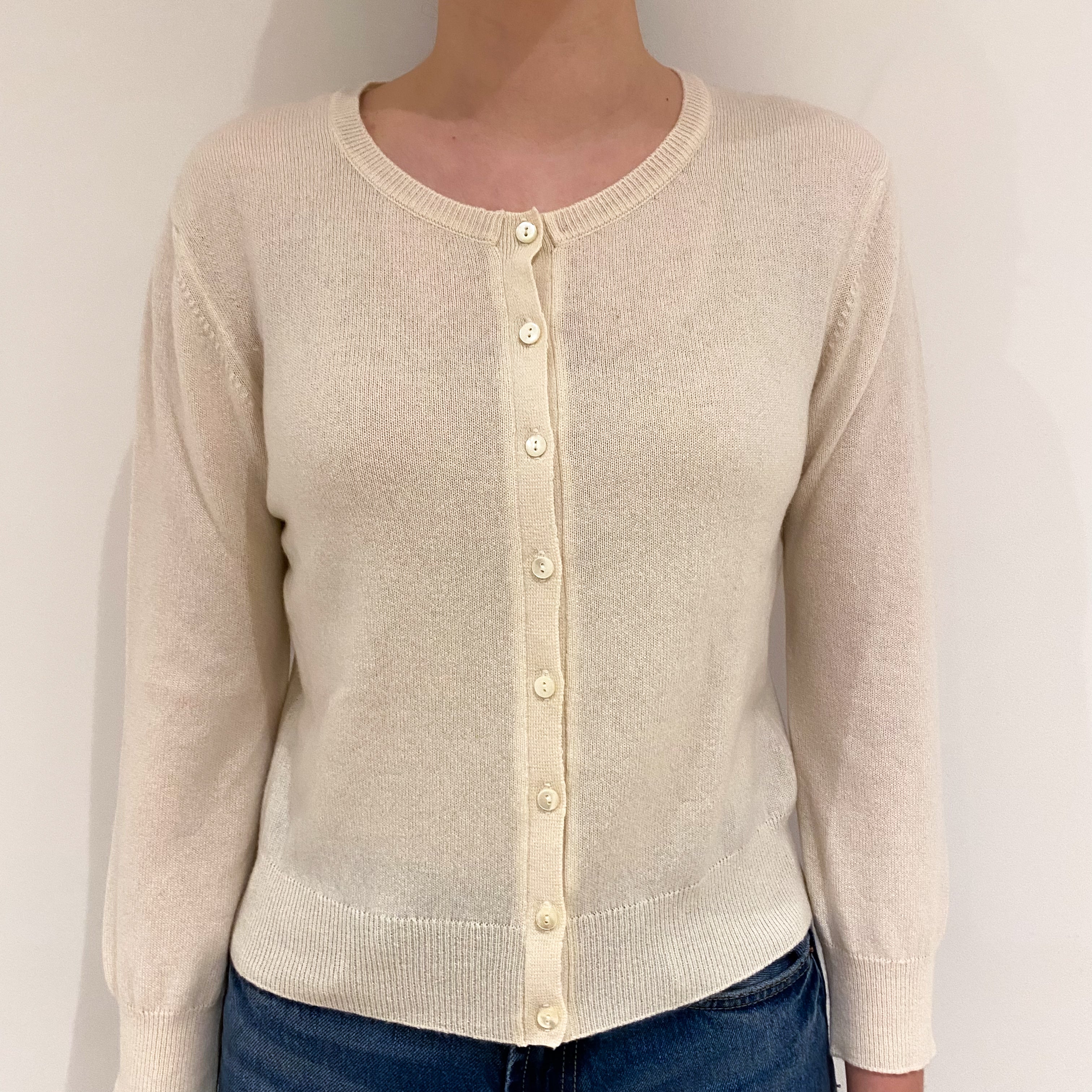 Vanilla Cream Cashmere Crew Neck Cardigan Extra Small