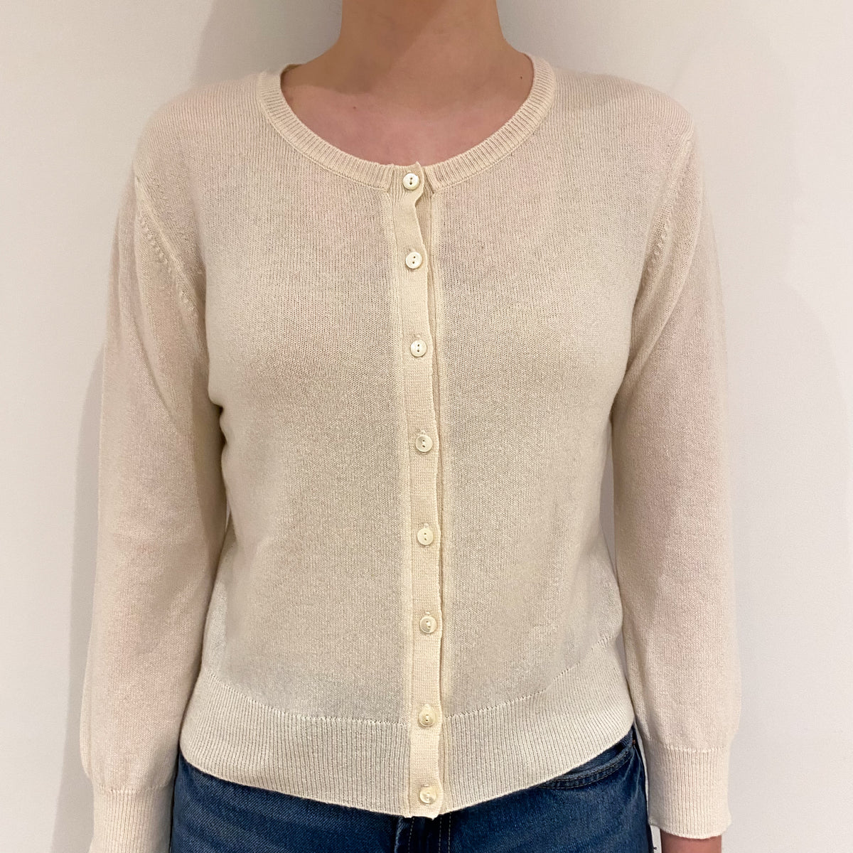 Vanilla Cream Cashmere Crew Neck Cardigan Extra Small