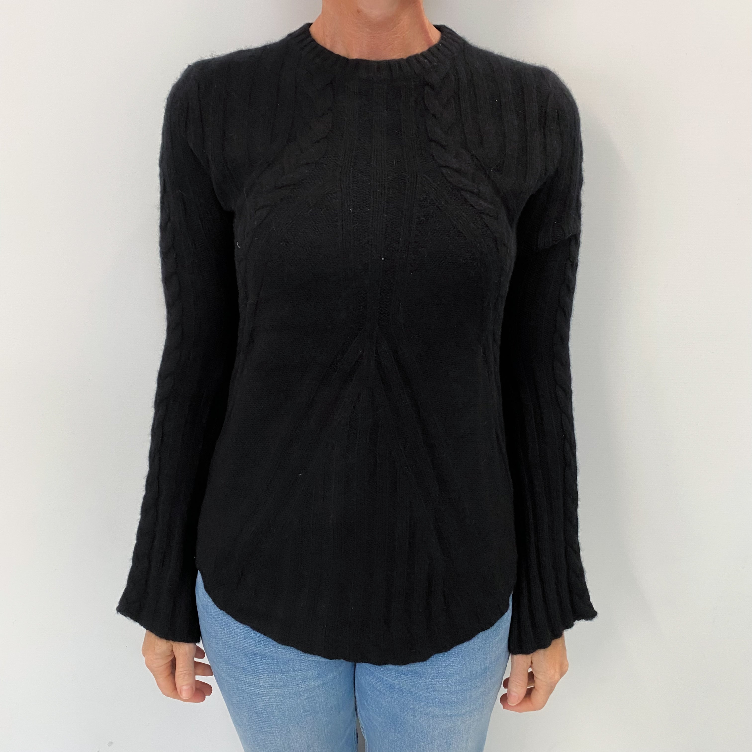 Black Cashmere Crew Neck Textured Knit Jumper Small