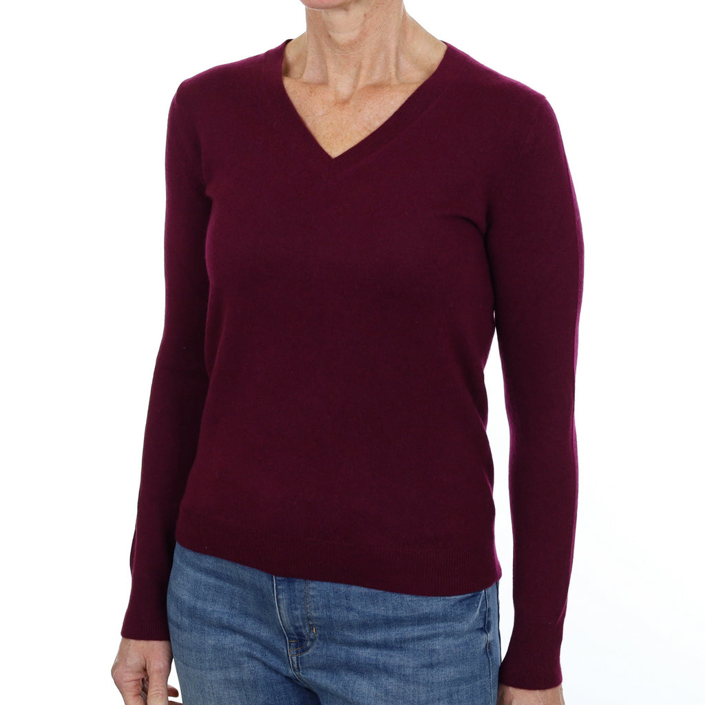 Mulberry Purple Cashmere V Neck Jumper Small