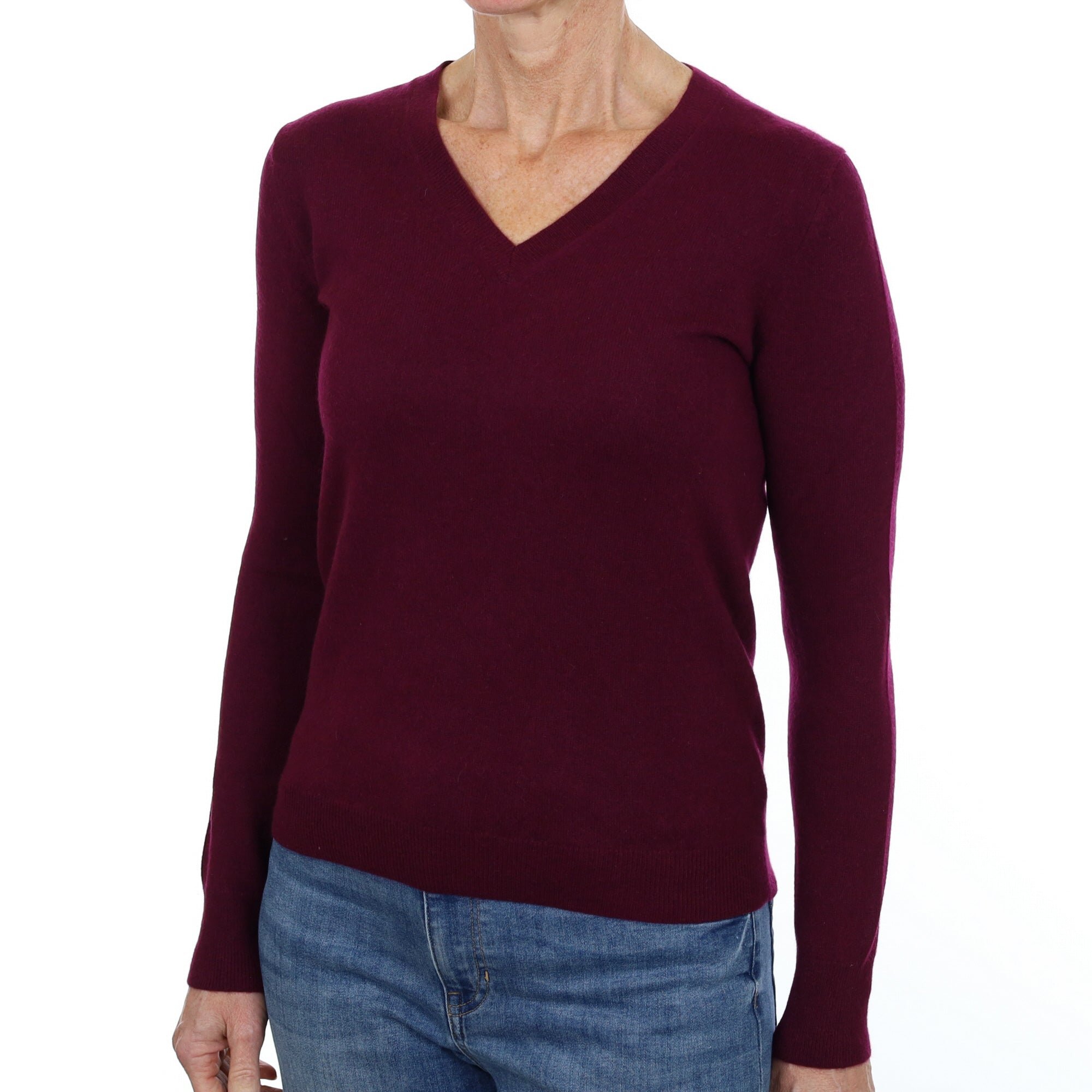 Mulberry Purple Cashmere V Neck Jumper Small