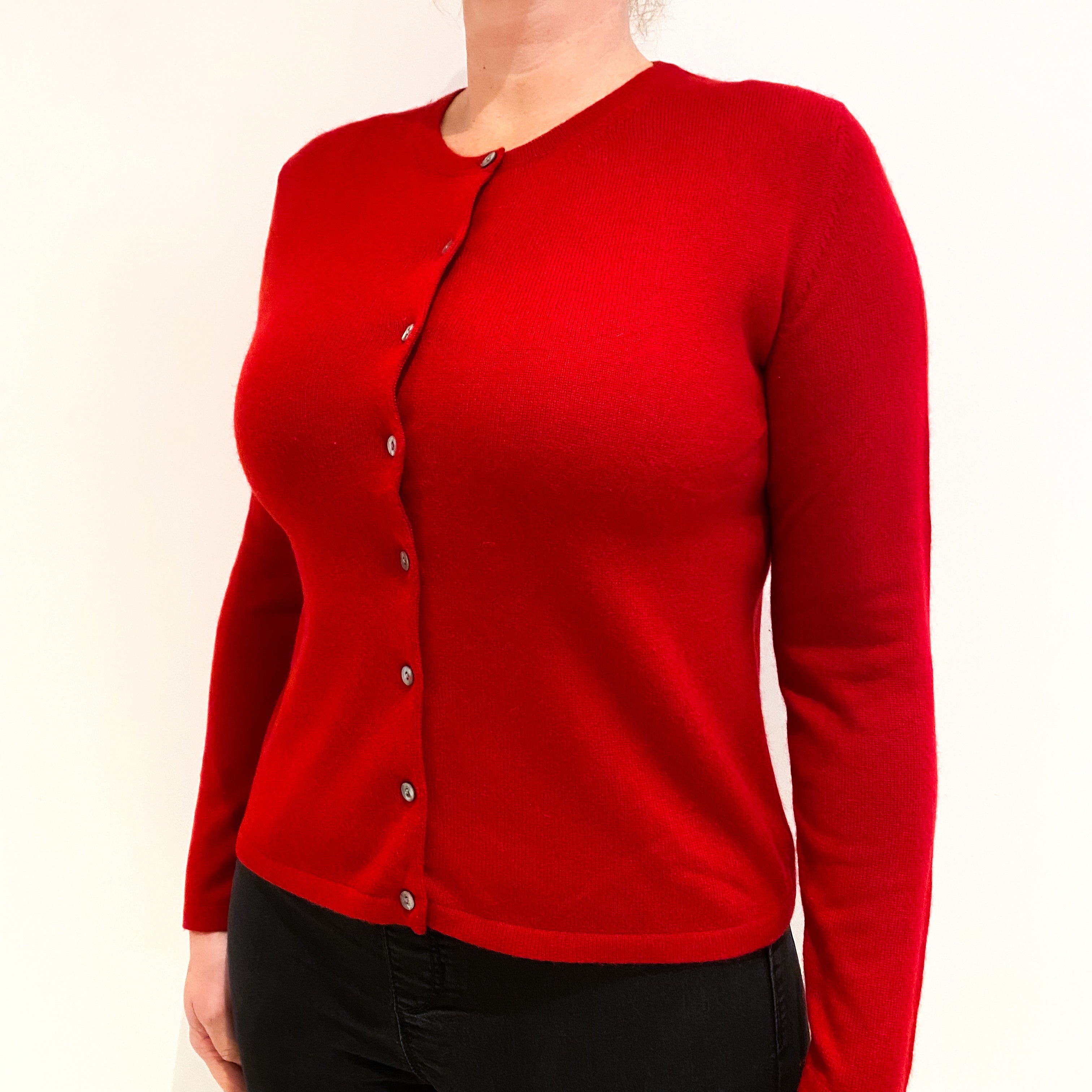 Post Box Red Cashmere Crew Neck Cardigan Large