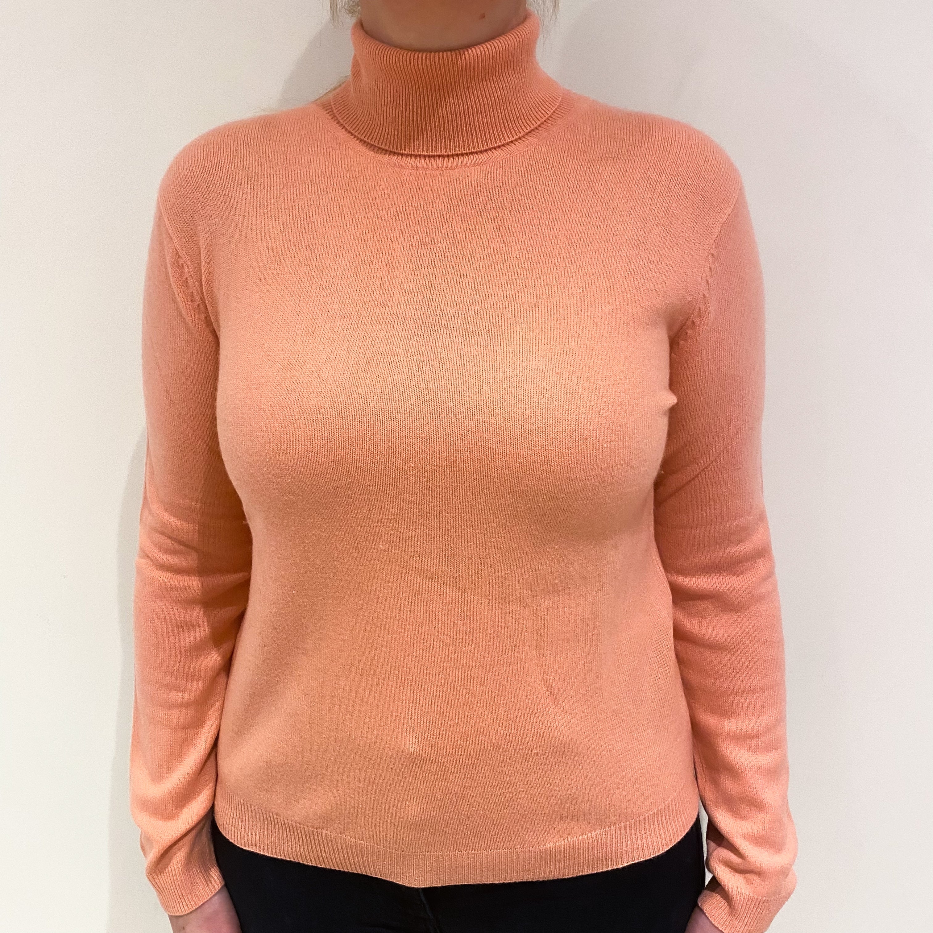 Pale Coral Pink Cashmere Polo Neck Jumper Large