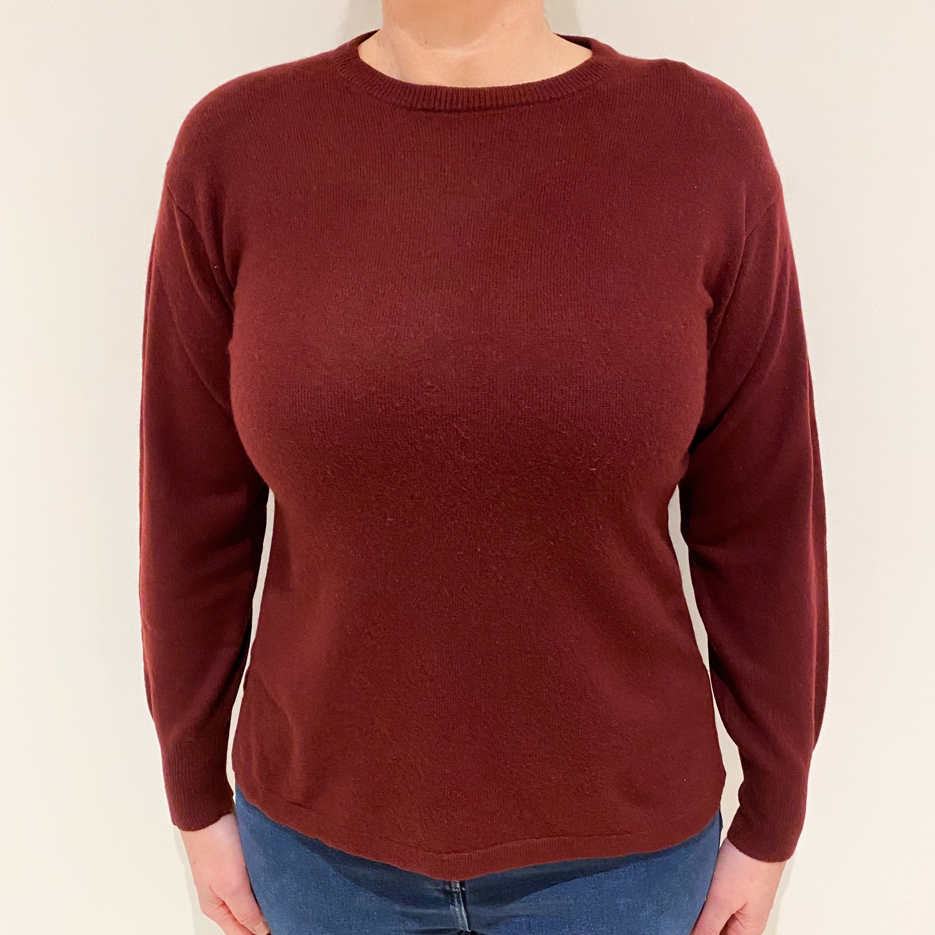 Maroon Red Cashmere Crew Neck Jumper Large