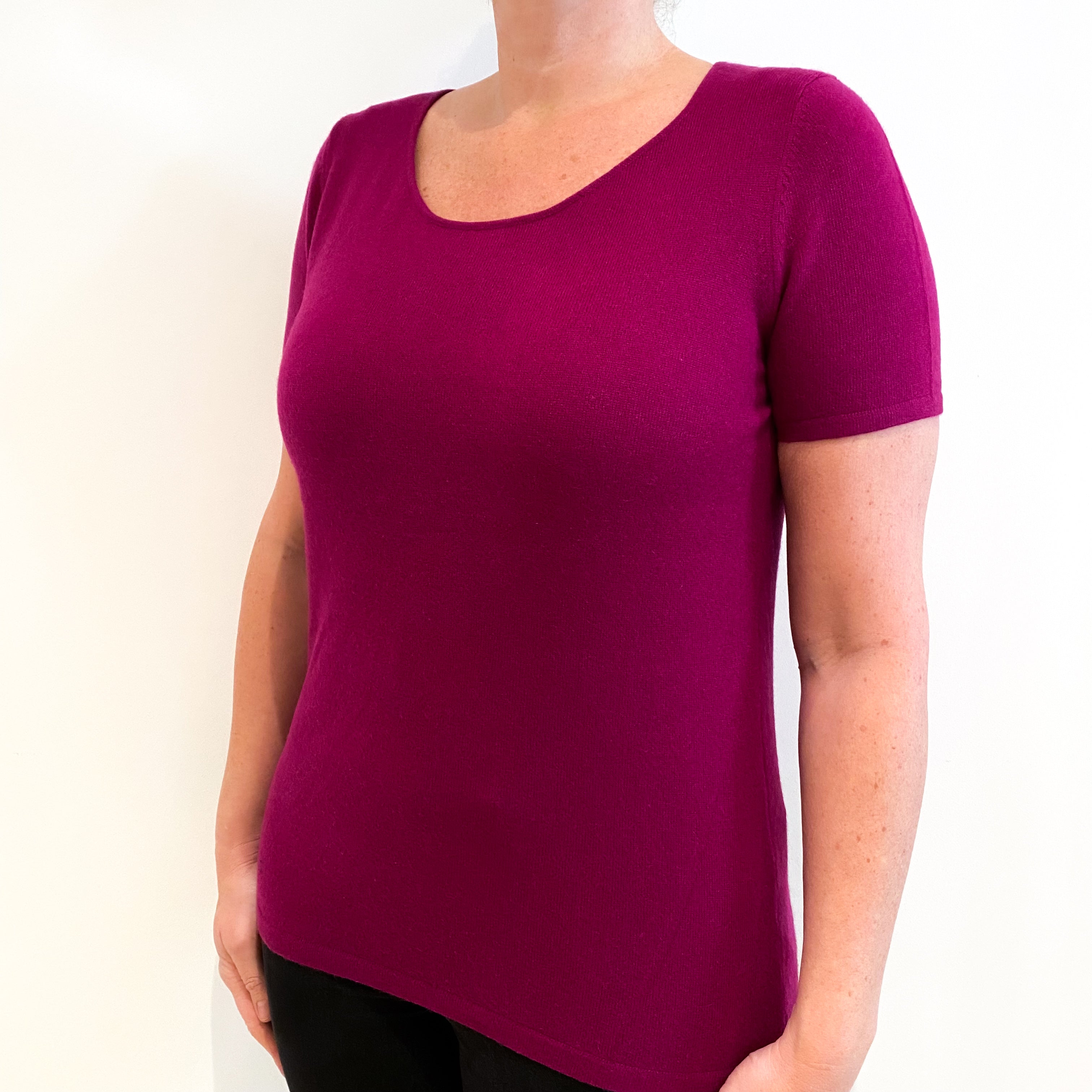 Plum Purple Cashmere Short Sleeved Jumper Large