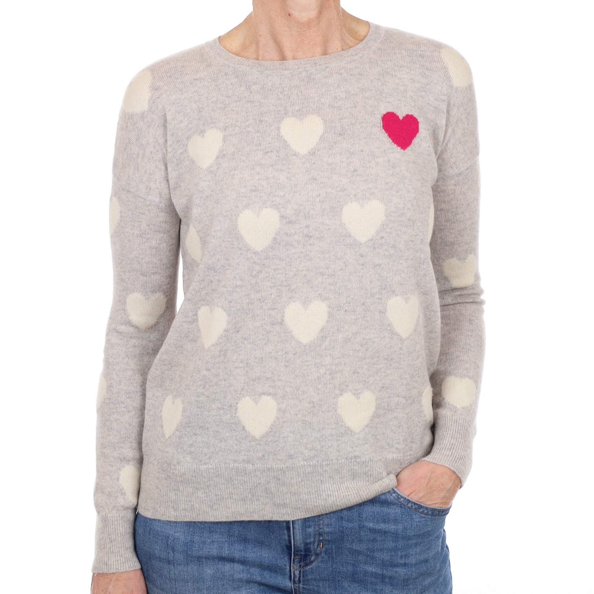 Smoke Grey Hearts Cashmere Crew Neck Jumper Small