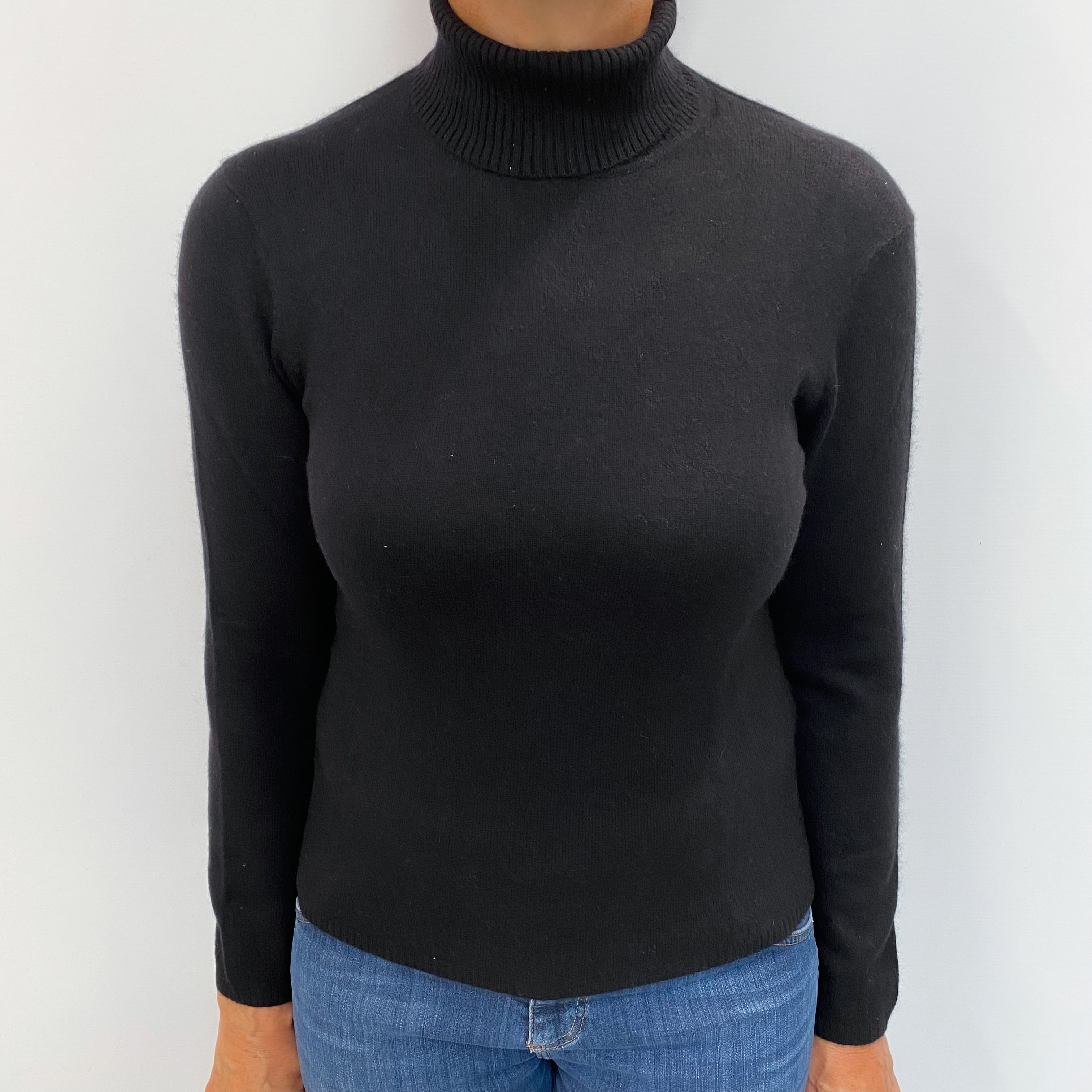 Black Cashmere Polo Neck Jumper Medium