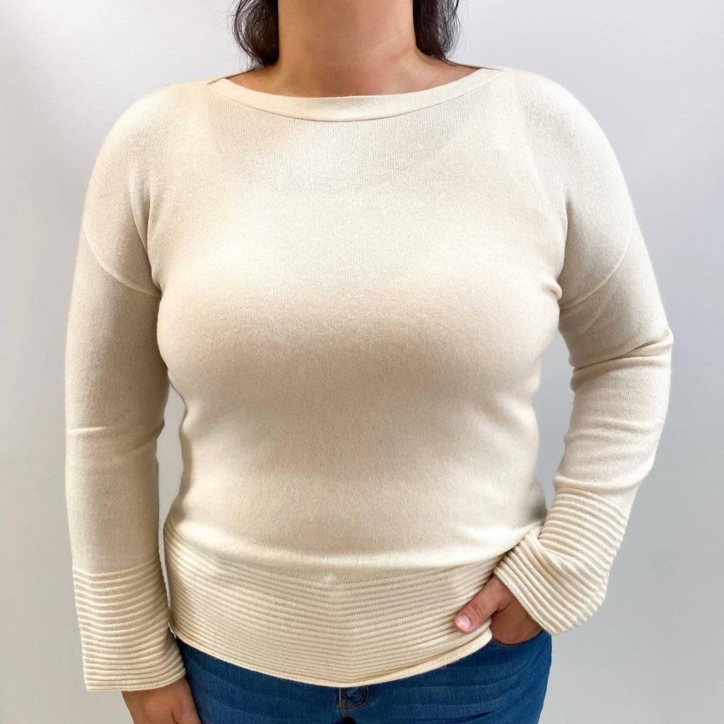 Winter White Cashmere Slash Neck Jumper Large