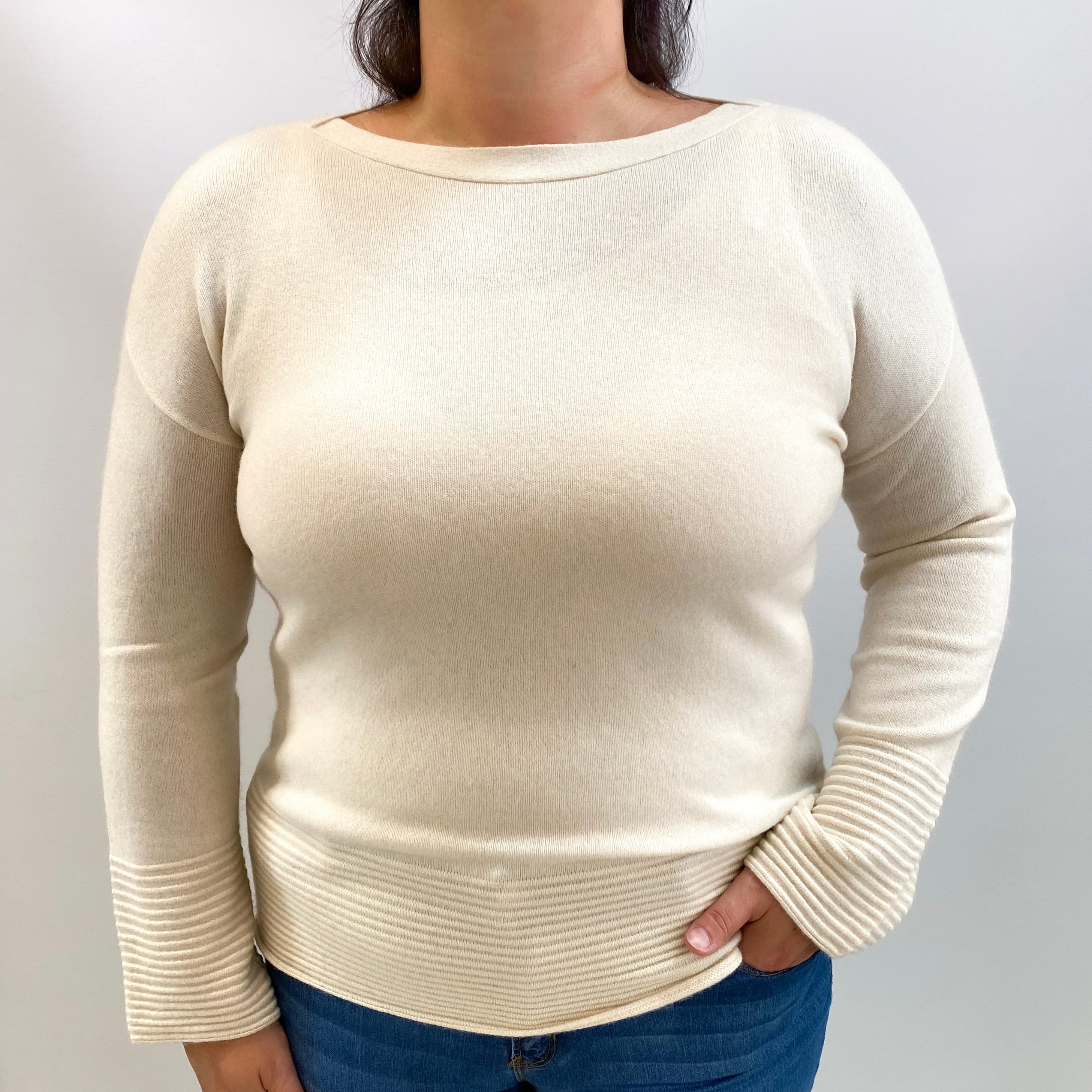 Winter White Cashmere Slash Neck Jumper Large