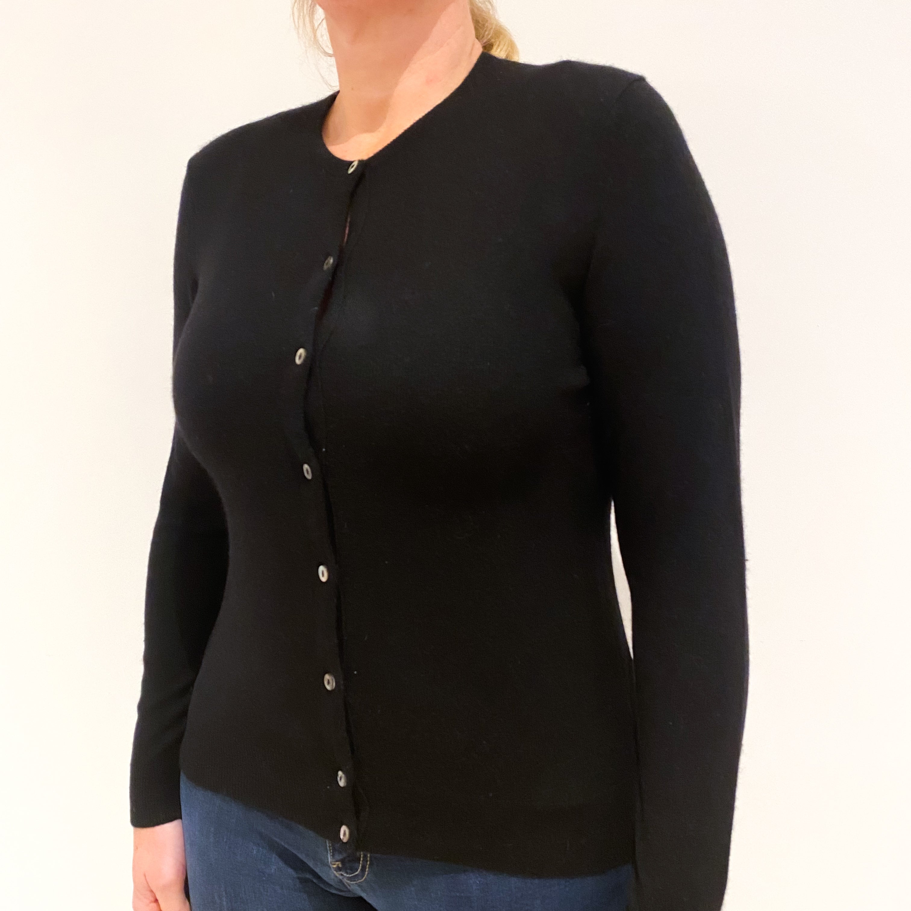 Black Cashmere Crew Neck Cardigan Large