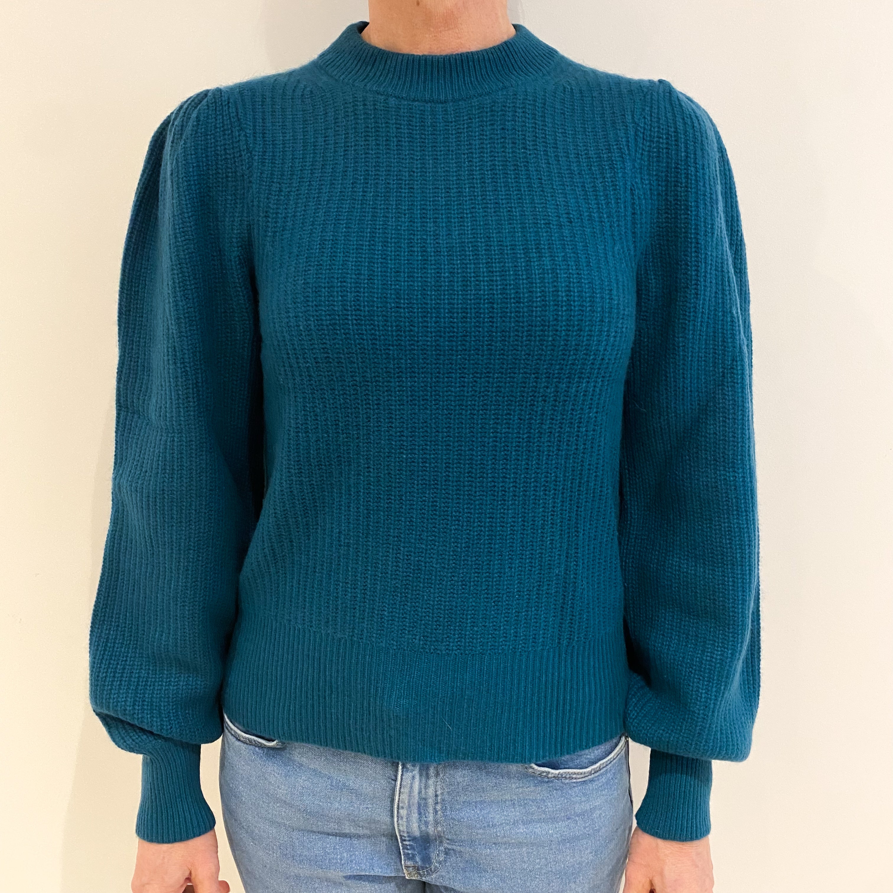 Deep Blue Green Cashmere Crew Neck Jumper Small