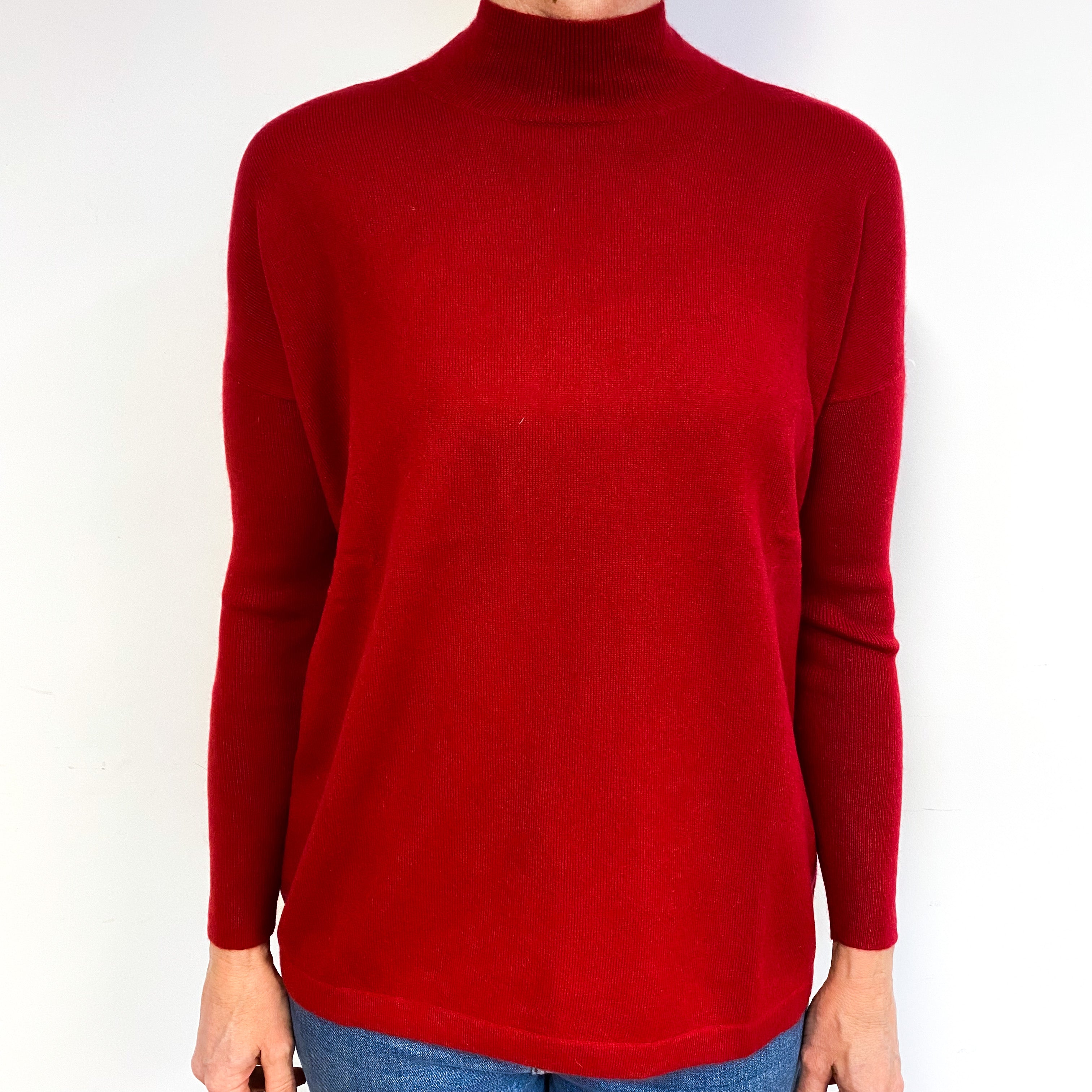 Post Box Red Boxy Cashmere Turtle Neck Jumper Medium