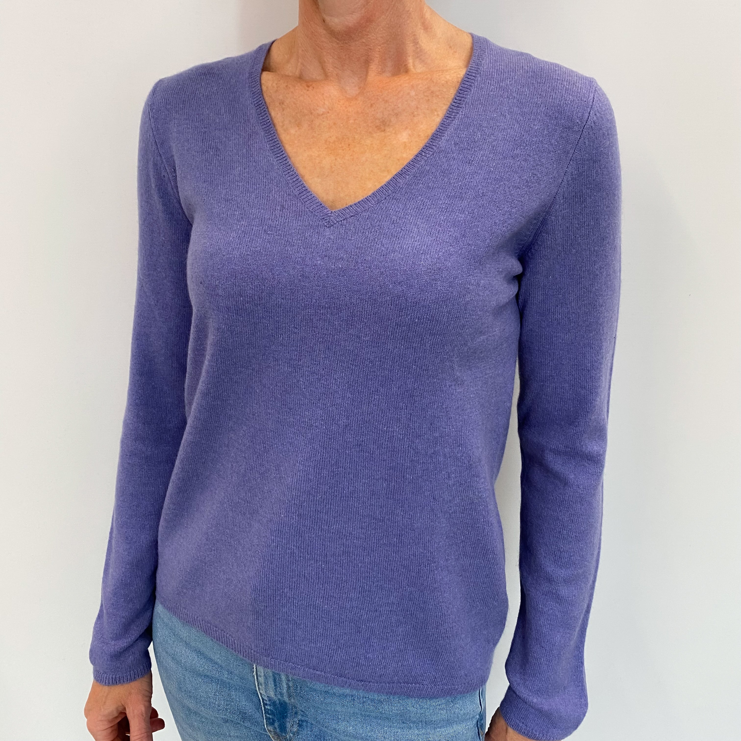 Amethyst Purple Cashmere V Neck Jumper Small