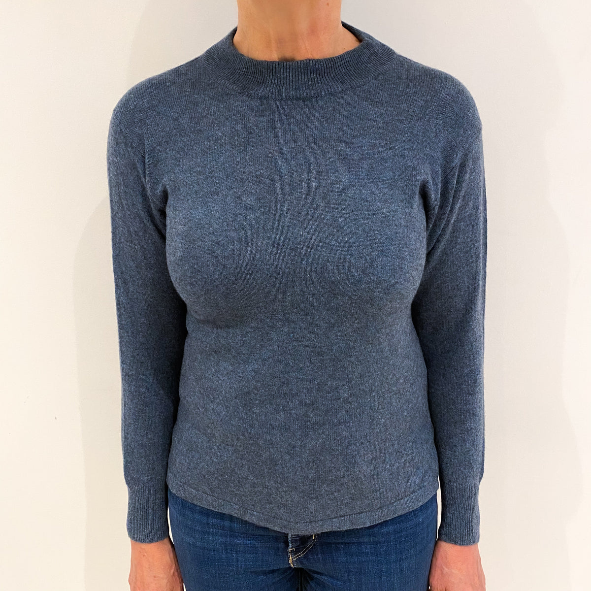 Deep Denim Blue Cashmere Turtle Neck Jumper Medium