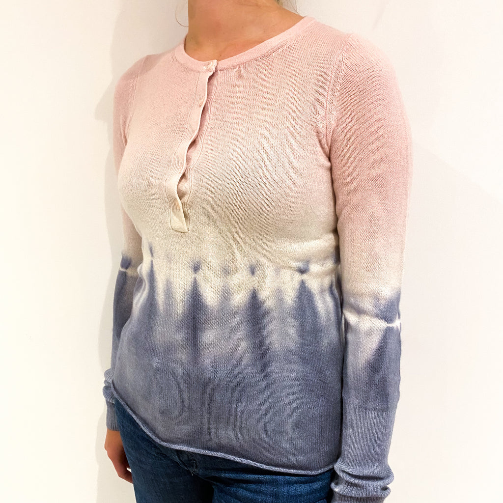 Grey and Pink Tie Dye Lightweight Cashmere Crew Neck Small