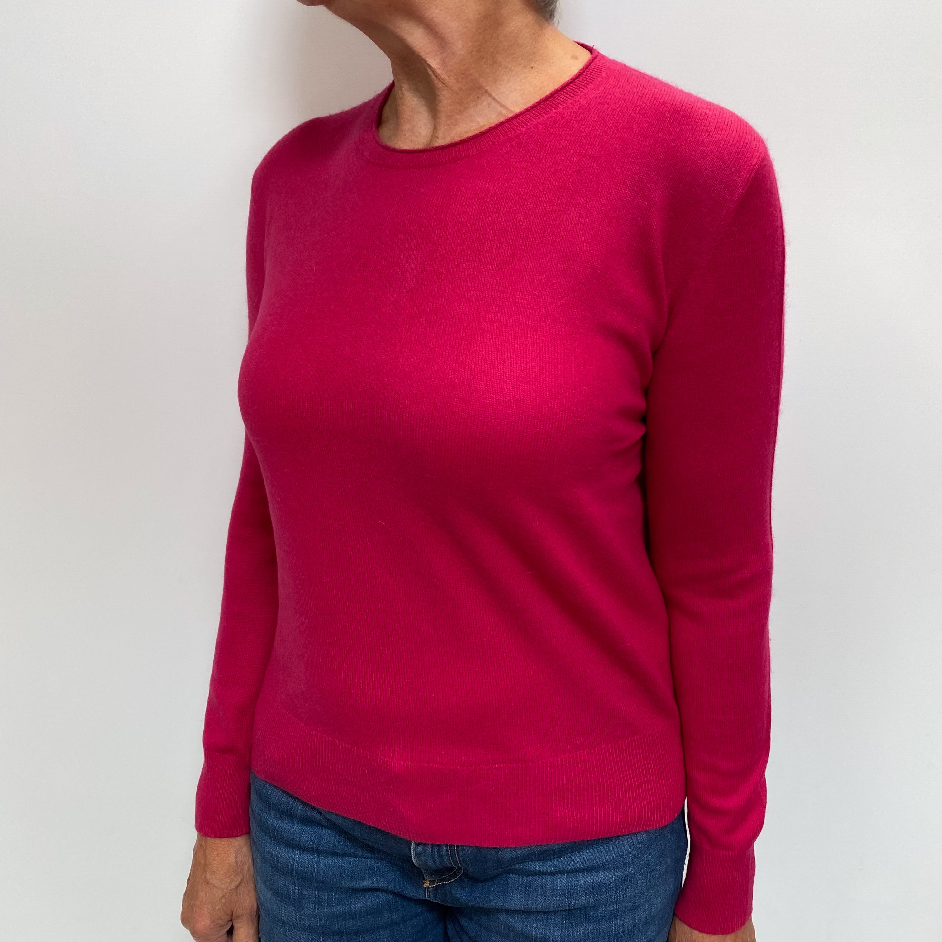 Fuchsia Pink Cashmere Crew Neck Jumper Medium