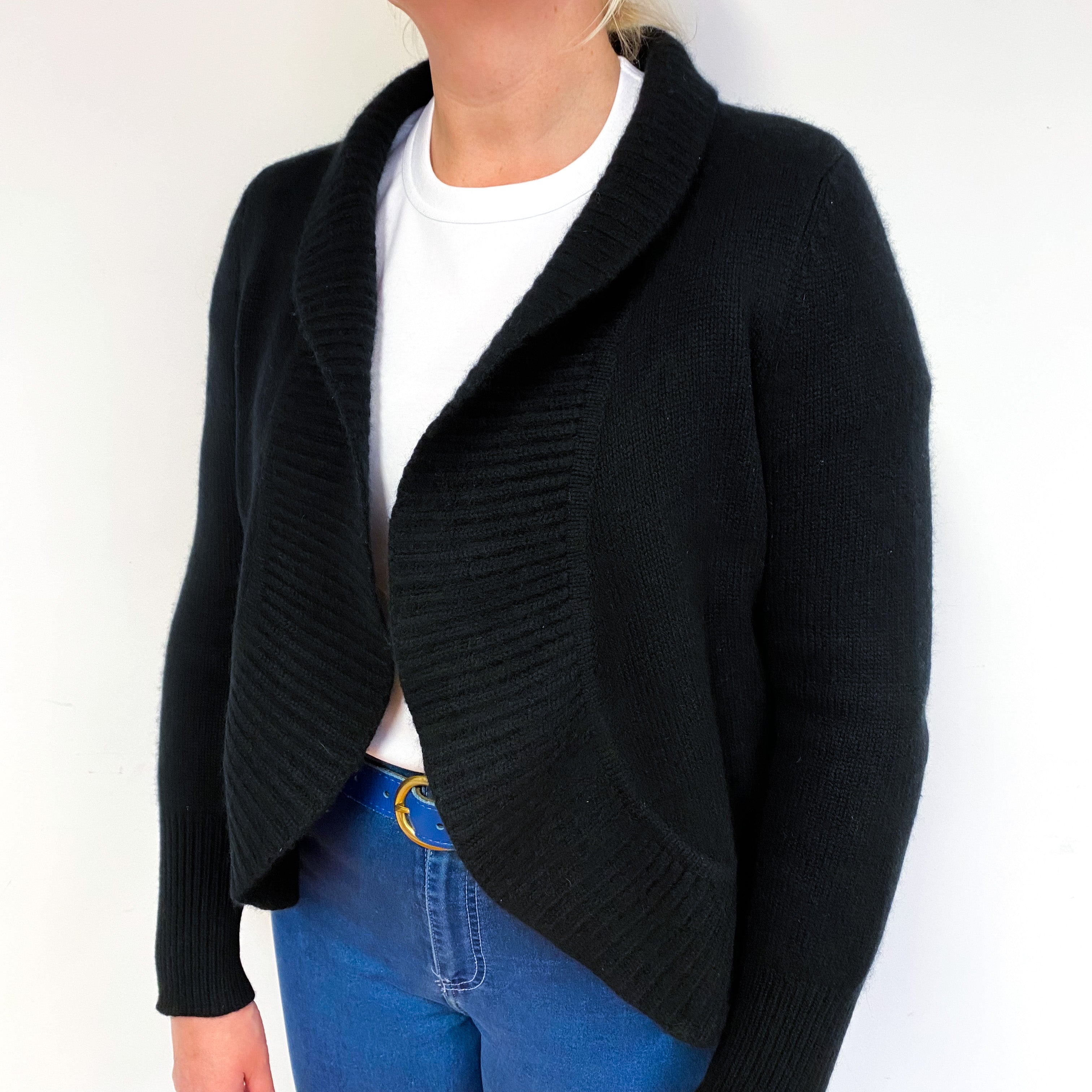 Black Heavy Knit Cashmere Edge to Edge Cardigan Large