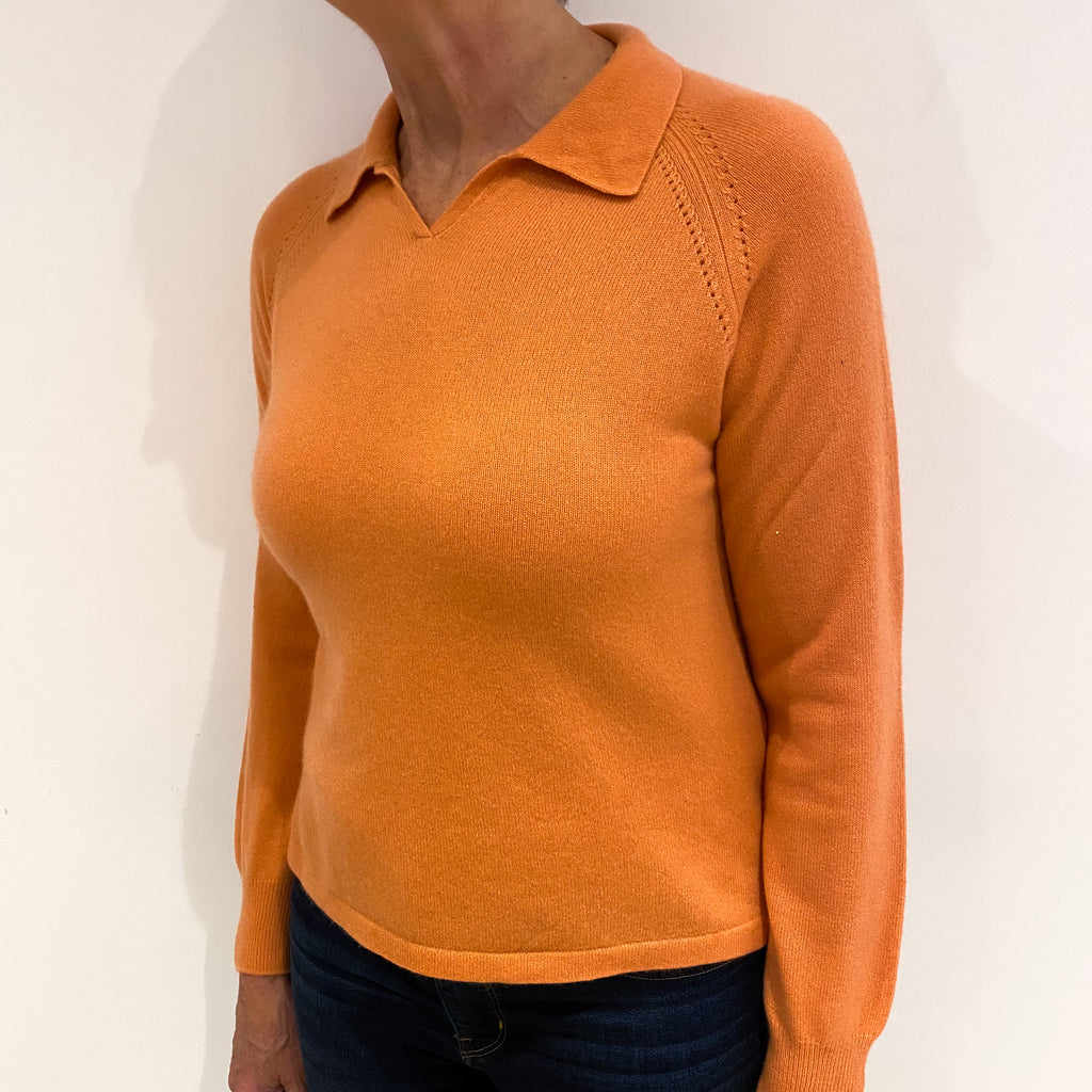 Sunrise Orange Cashmere Collared V Neck Jumper Medium