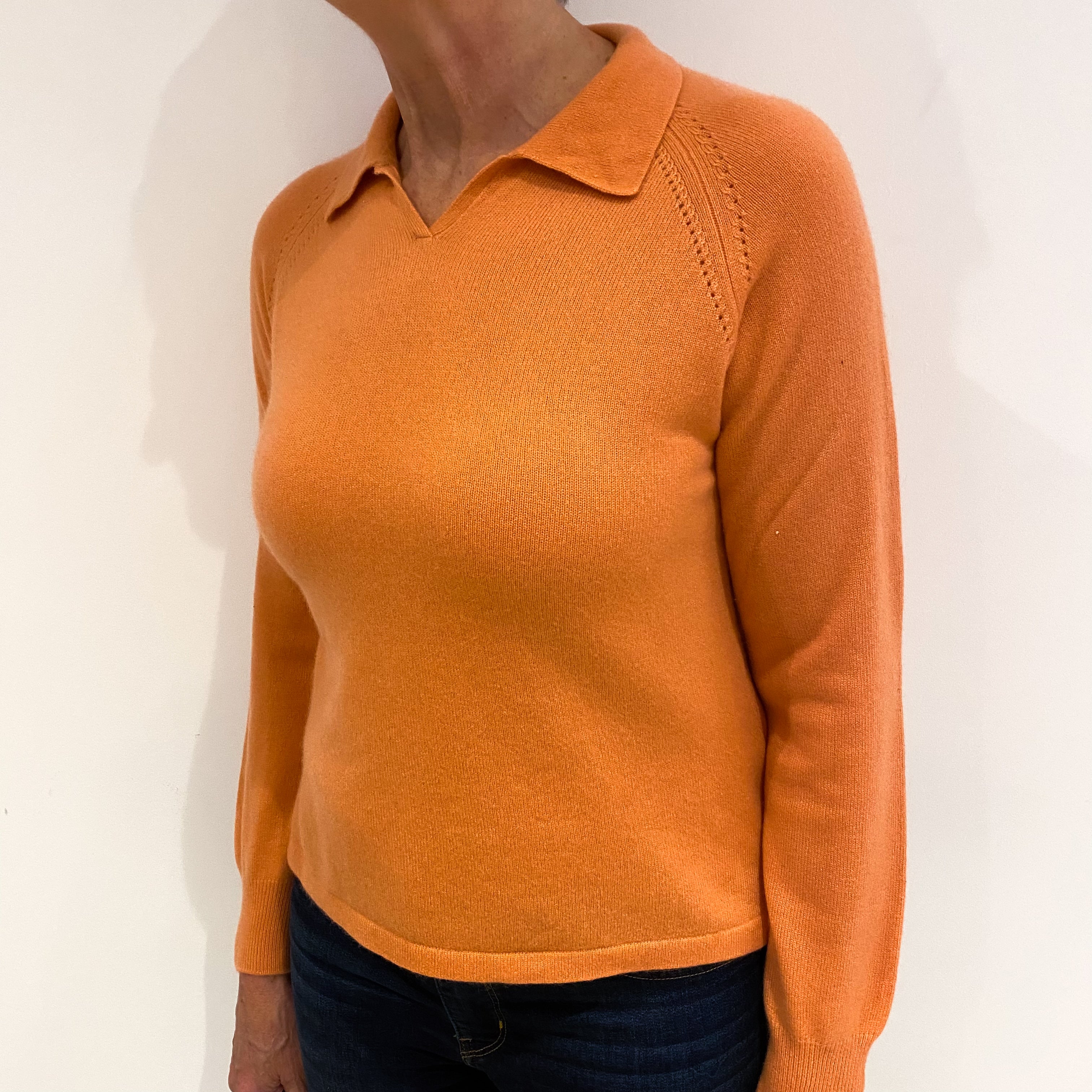 Sunrise Orange Cashmere Collared V Neck Jumper Medium