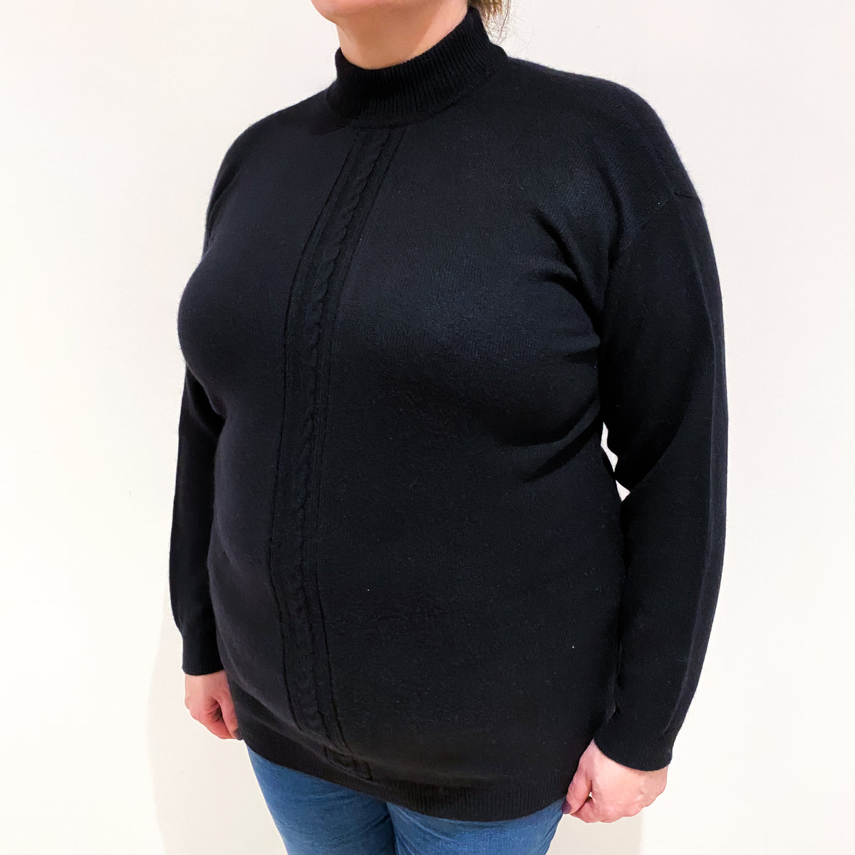 Jaeger Black Heavy Knit Cashmere Turtle Neck Jumper Extra Large