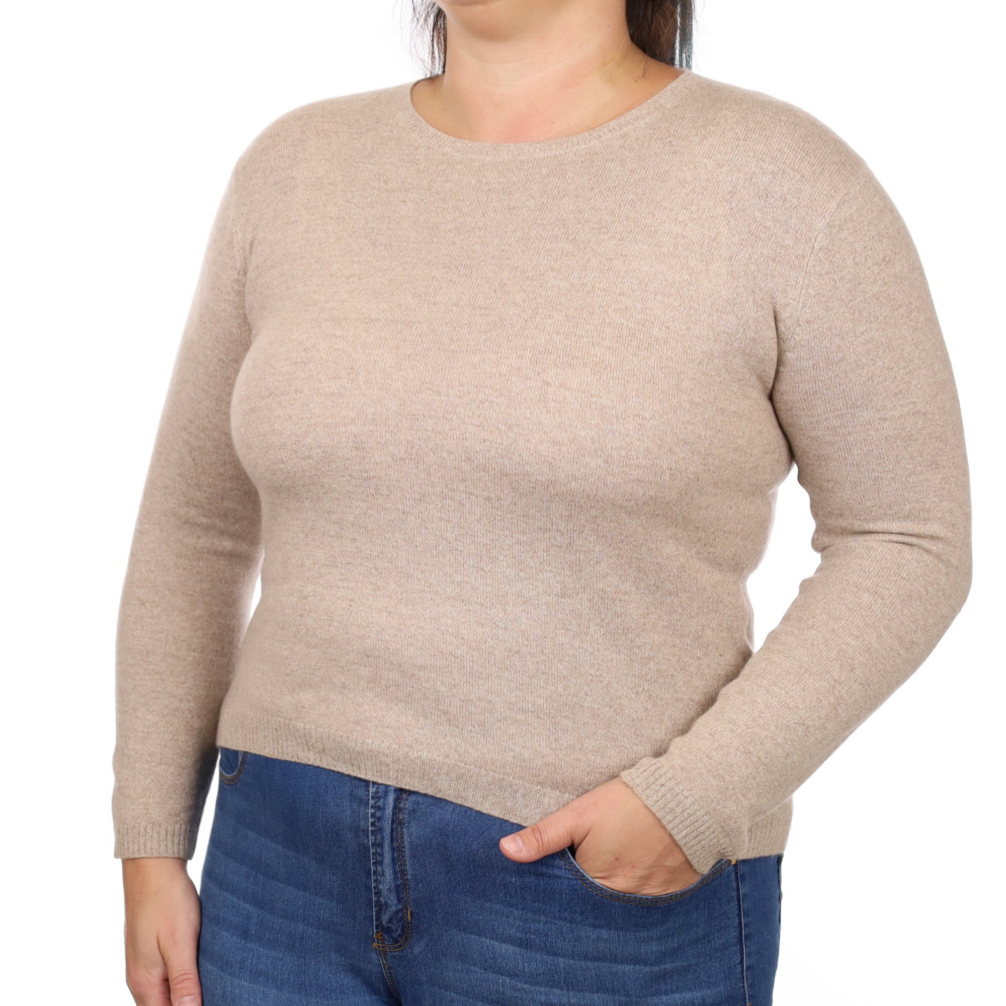 Fawn Beige Cashmere Crew Neck Jumper Large