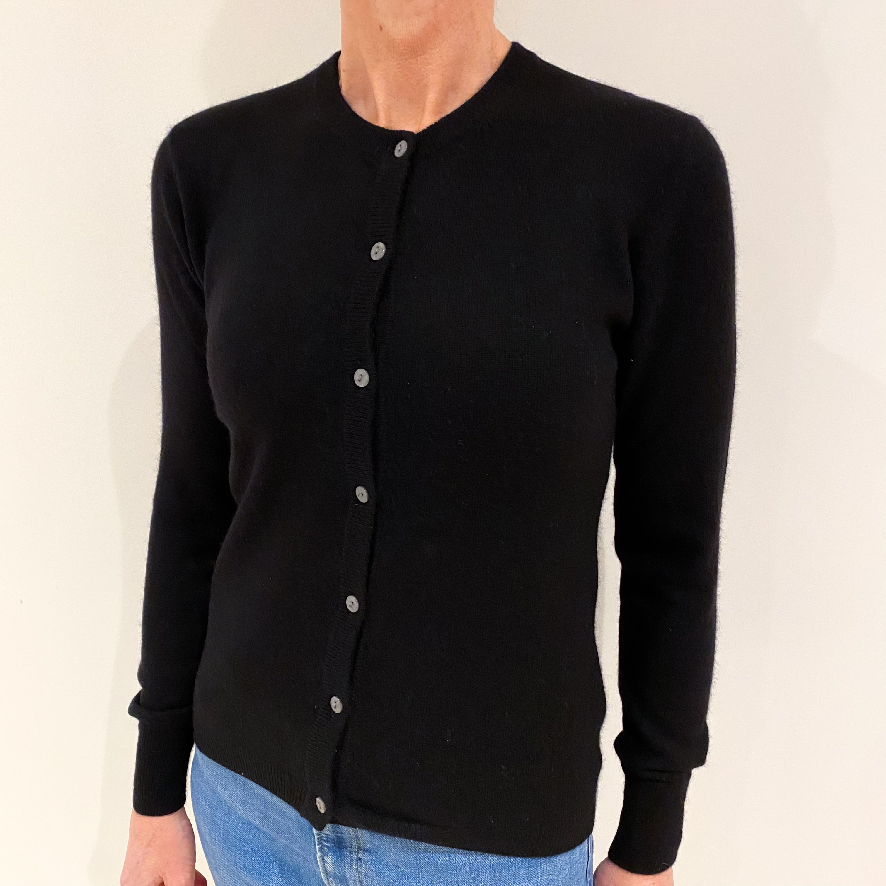 Black Cashmere Crew Neck Cardigan Small