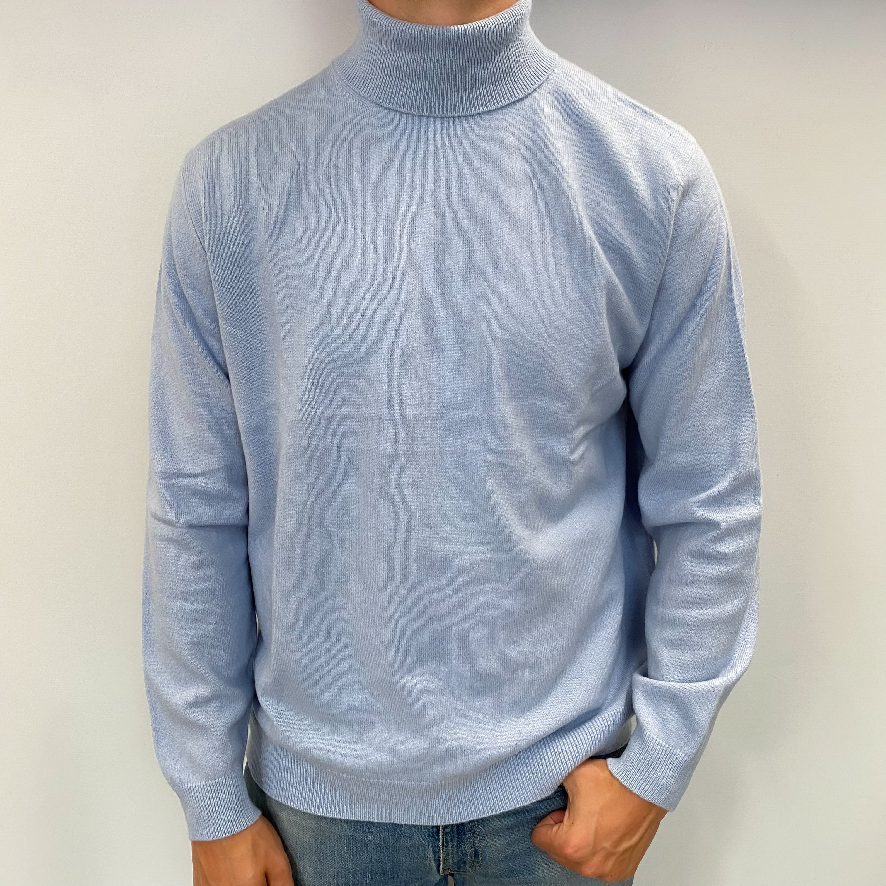 Men's Powder Blue Cashmere Polo Neck Jumper XL