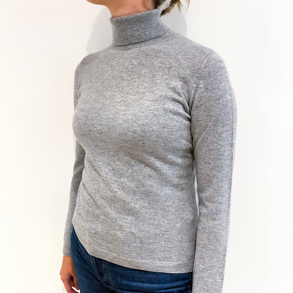 Smoke Grey Cashmere Polo Neck Jumper Small