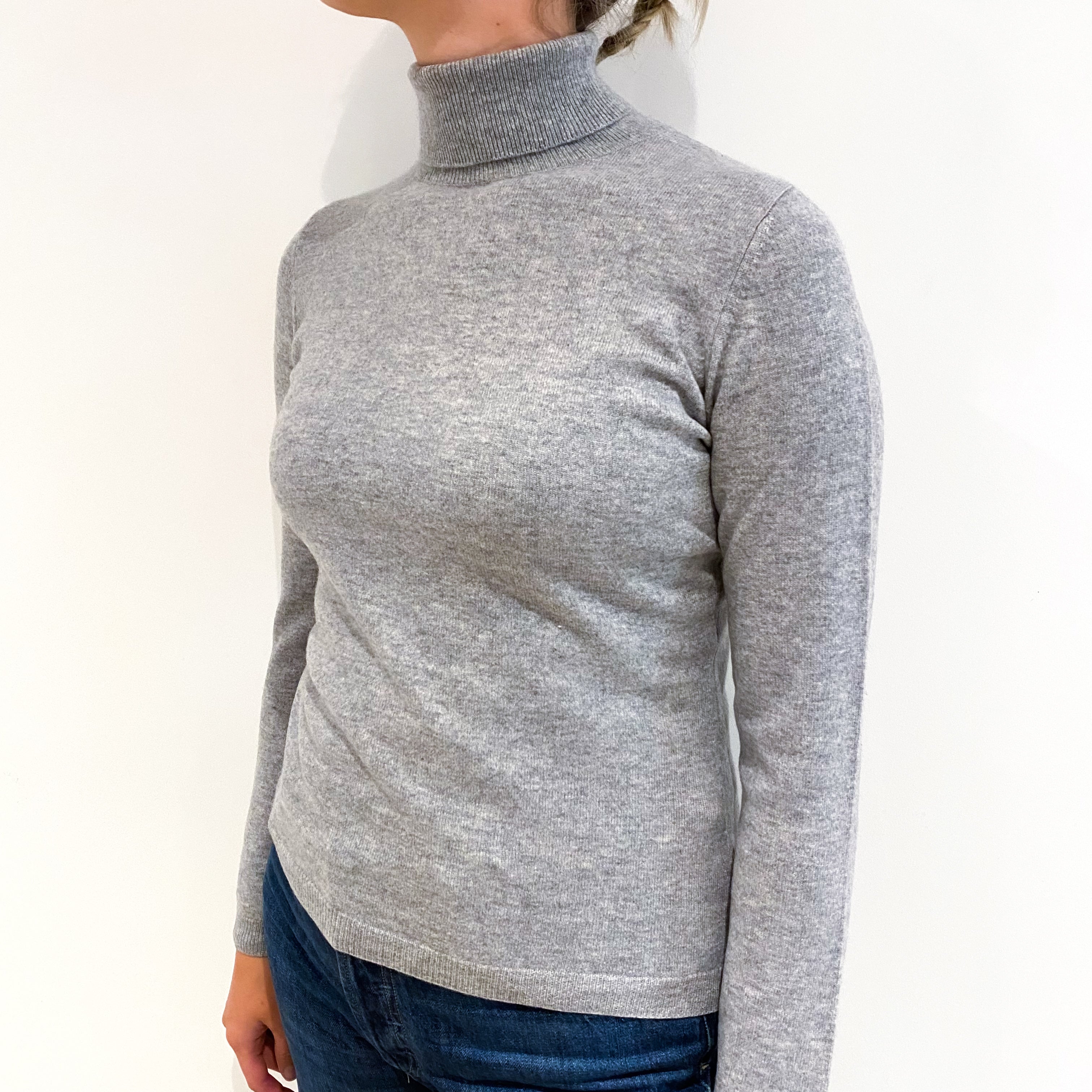 Smoke Grey Cashmere Polo Neck Jumper Small